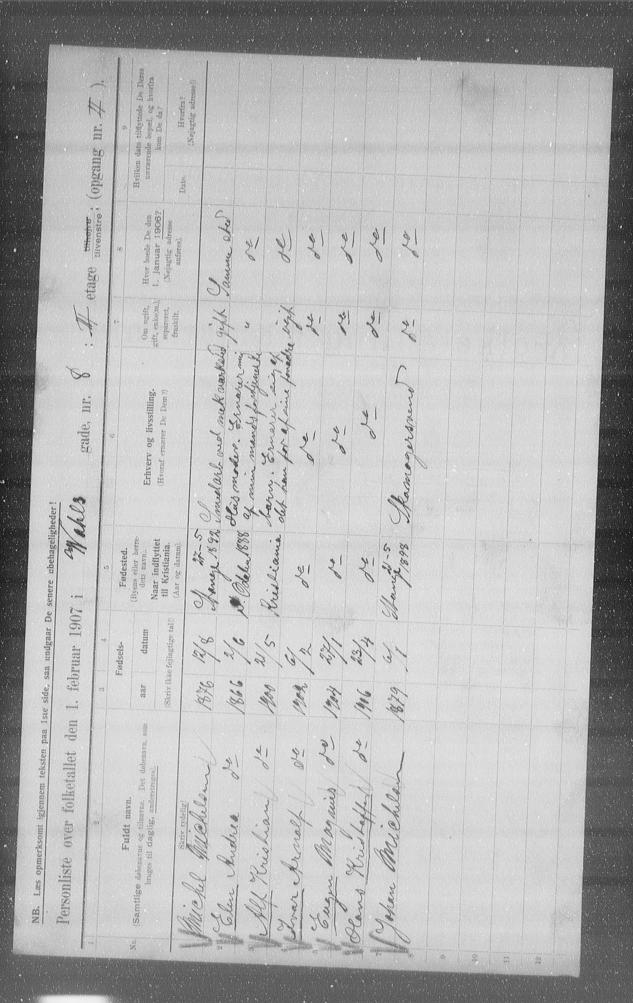 OBA, Municipal Census 1907 for Kristiania, 1907, p. 61836