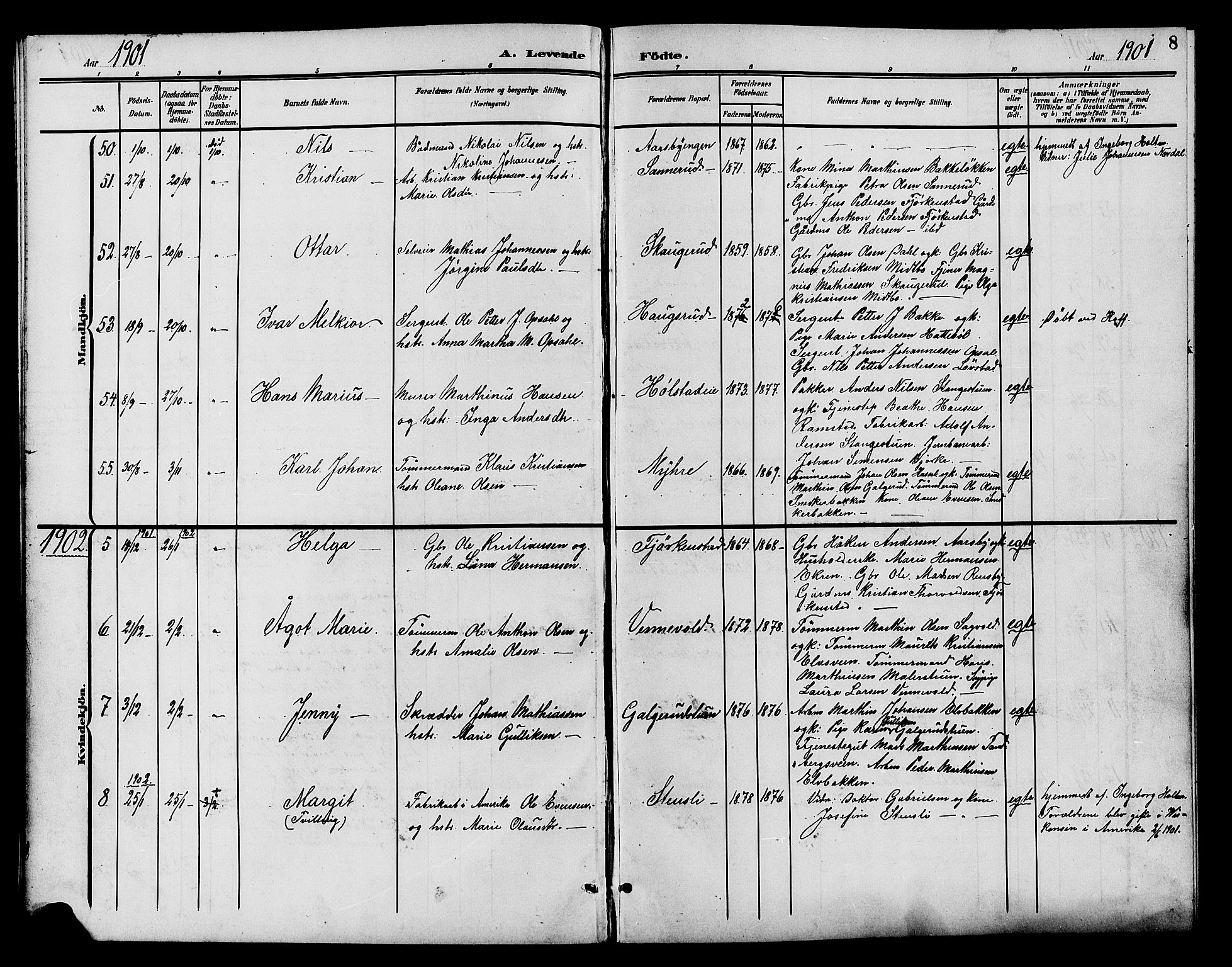 Østre Toten prestekontor, AV/SAH-PREST-104/H/Ha/Hab/L0007: Parish register (copy) no. 7, 1901-1912, p. 8