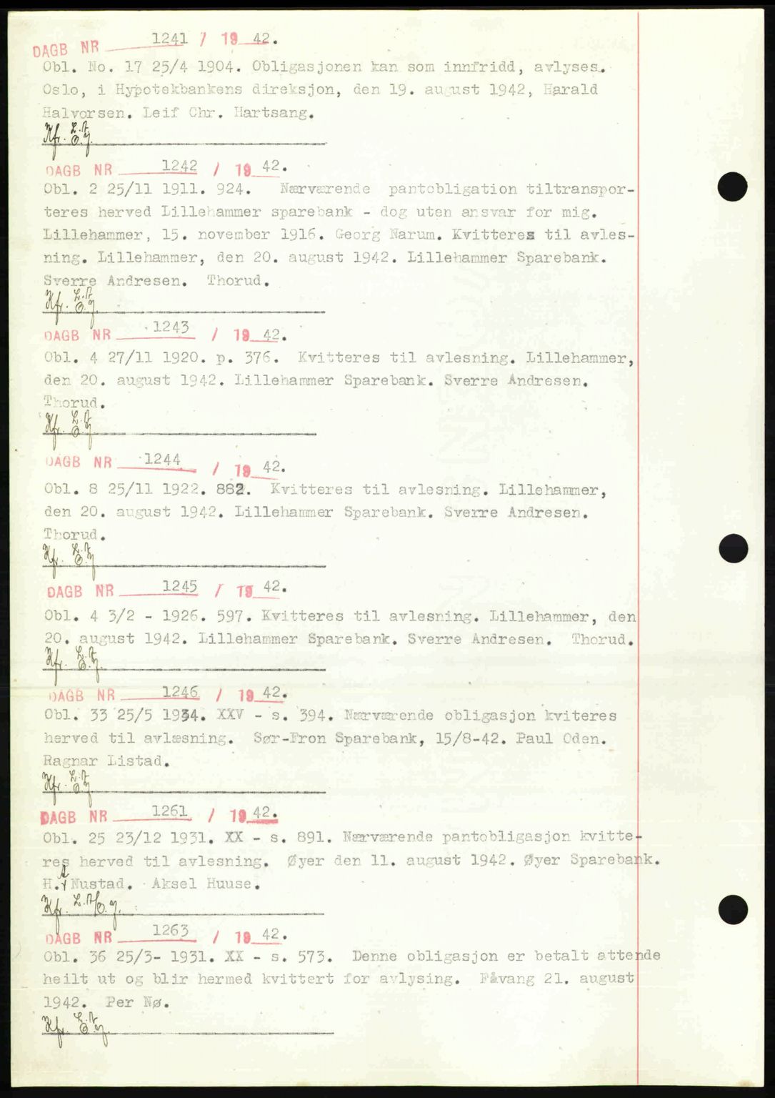 Sør-Gudbrandsdal tingrett, SAH/TING-004/H/Hb/Hbf/L0002: Mortgage book no. C1, 1938-1951, Diary no: : 1241/1942