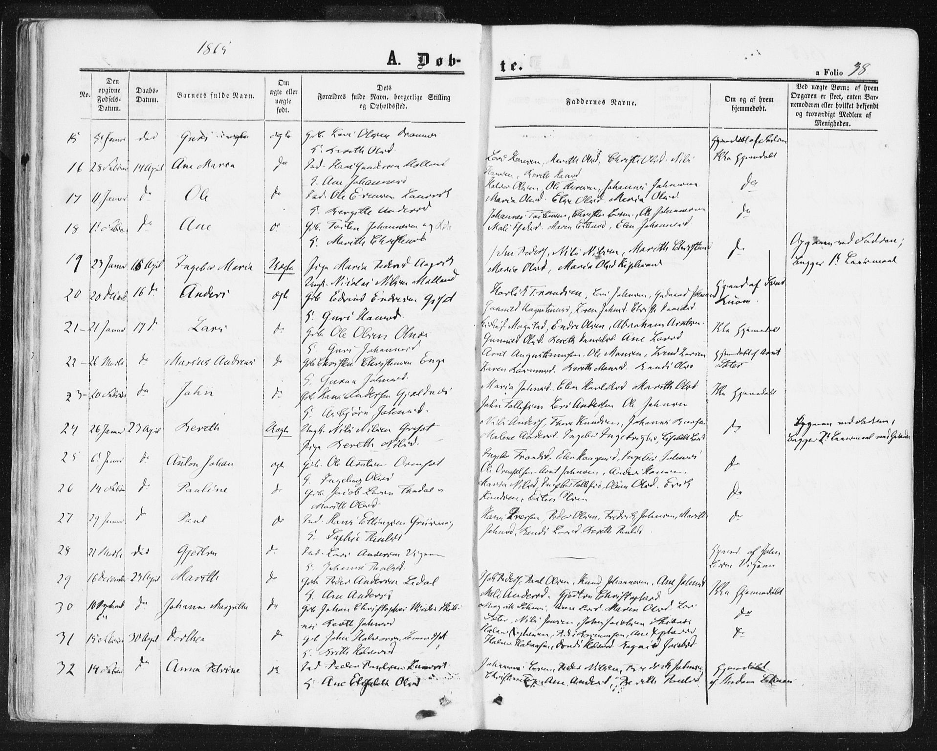 Ministerialprotokoller, klokkerbøker og fødselsregistre - Møre og Romsdal, AV/SAT-A-1454/578/L0905: Parish register (official) no. 578A04, 1859-1877, p. 38