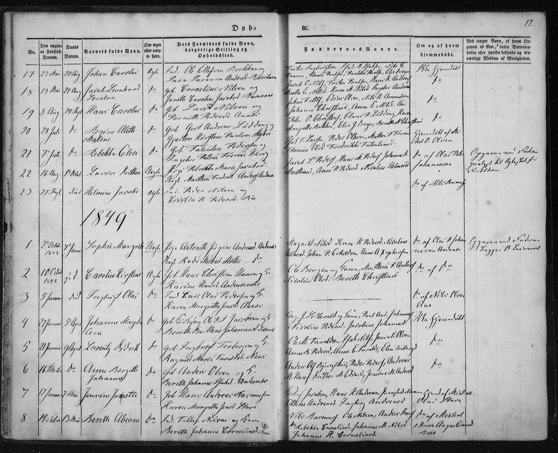 Ministerialprotokoller, klokkerbøker og fødselsregistre - Nordland, SAT/A-1459/897/L1396: Parish register (official) no. 897A04, 1842-1866, p. 17
