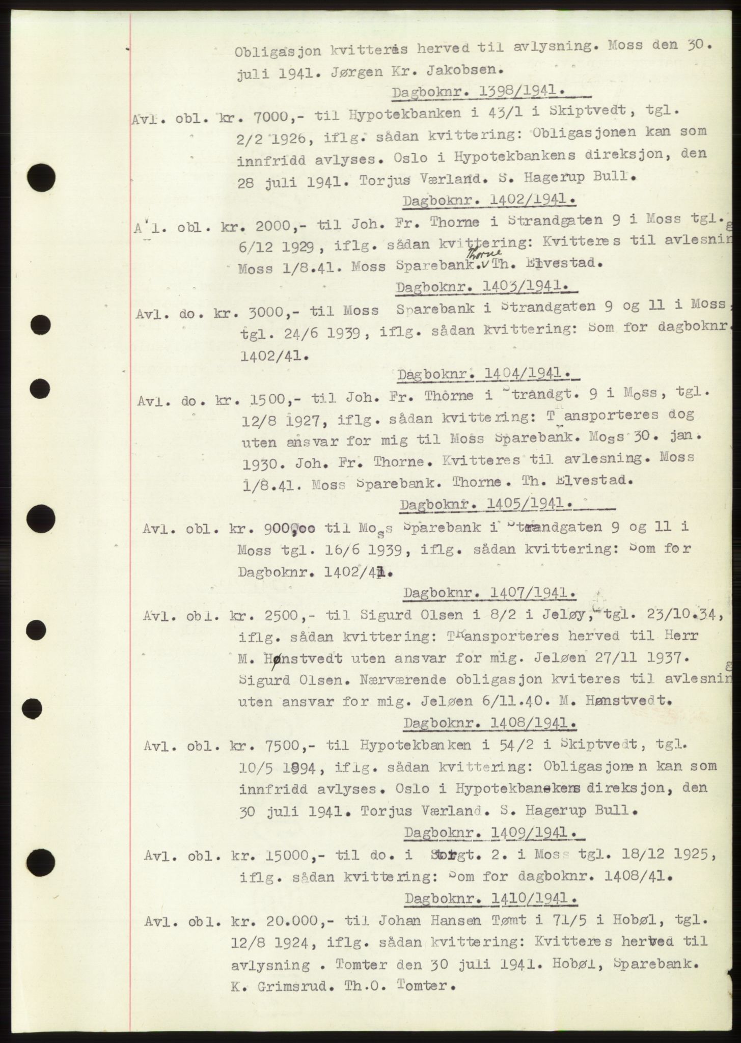 Moss sorenskriveri, AV/SAO-A-10168: Mortgage book no. C10, 1938-1950, Diary no: : 1398/1941