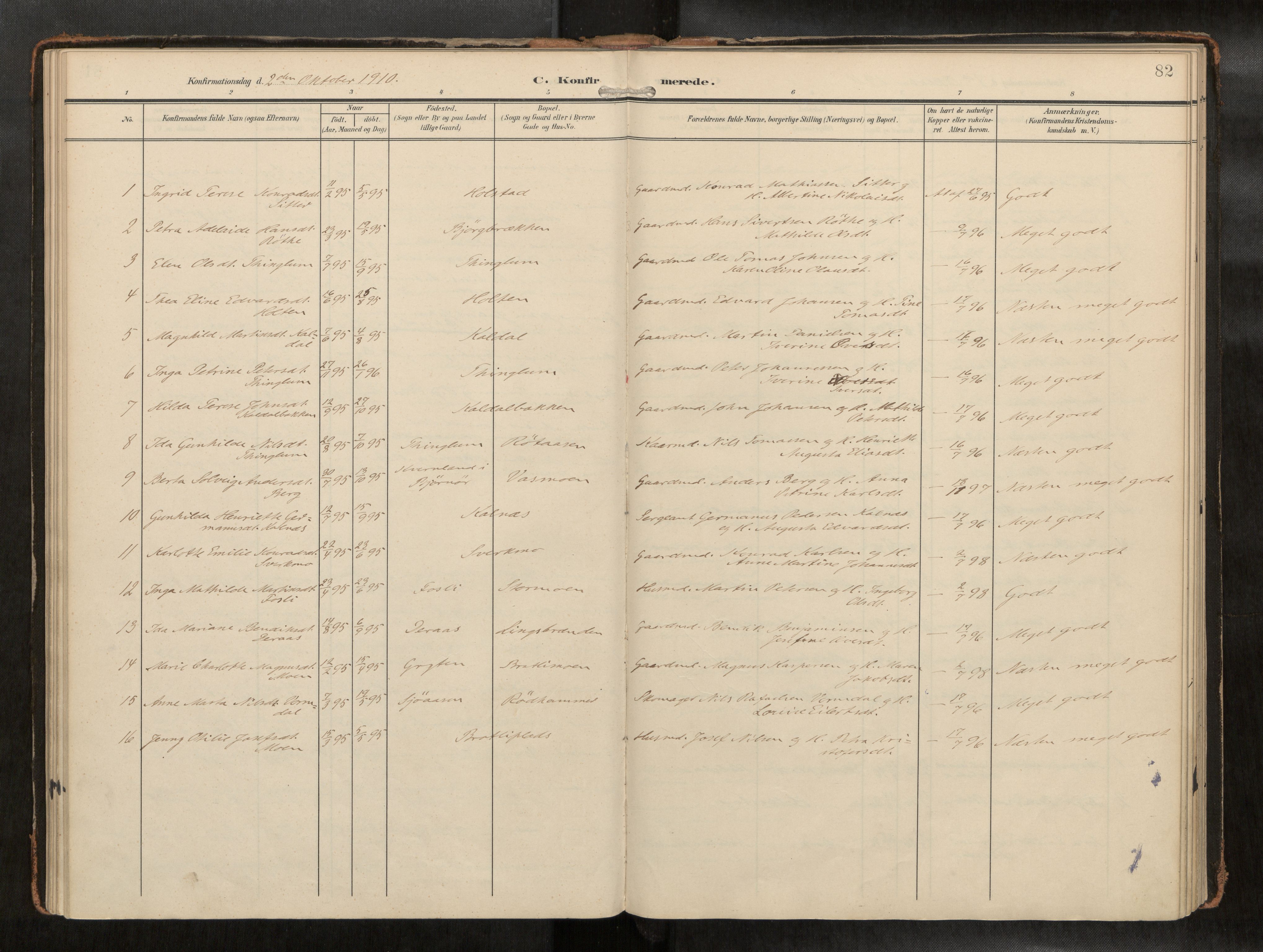 Ministerialprotokoller, klokkerbøker og fødselsregistre - Nord-Trøndelag, AV/SAT-A-1458/742/L0409a: Parish register (official) no. 742A03, 1906-1924, p. 82