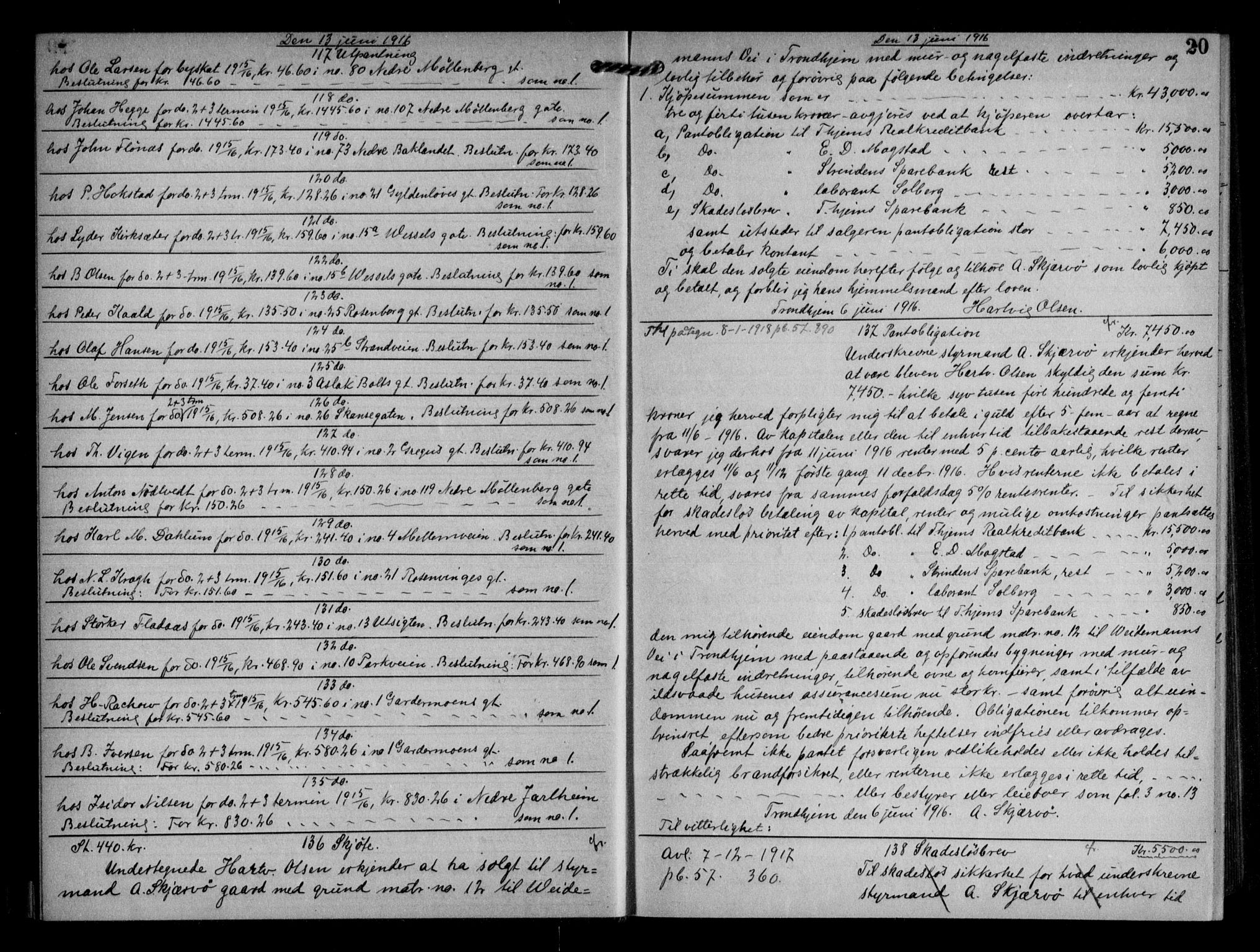 Trondheim byfogd, AV/SAT-A-0003/1/2/2C/L0057: Mortgage book no. 56, 1916-1917, p. 20