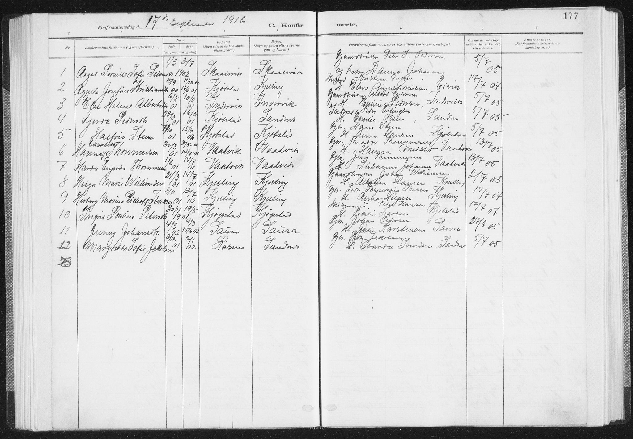 Ministerialprotokoller, klokkerbøker og fødselsregistre - Nordland, SAT/A-1459/805/L0104: Parish register (official) no. 805A09, 1909-1926, p. 177
