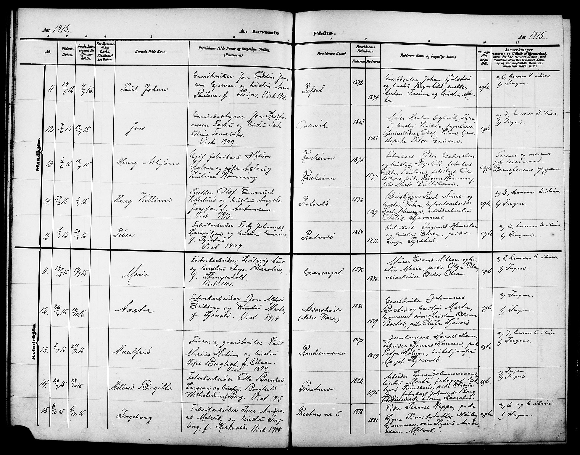 Ministerialprotokoller, klokkerbøker og fødselsregistre - Sør-Trøndelag, SAT/A-1456/615/L0400: Parish register (copy) no. 615C01, 1905-1921