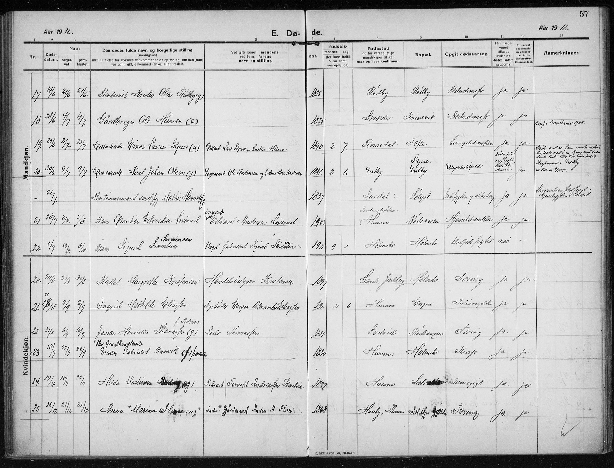 Hurum kirkebøker, AV/SAKO-A-229/F/Fa/L0017: Parish register (official) no. 17, 1910-1925, p. 57