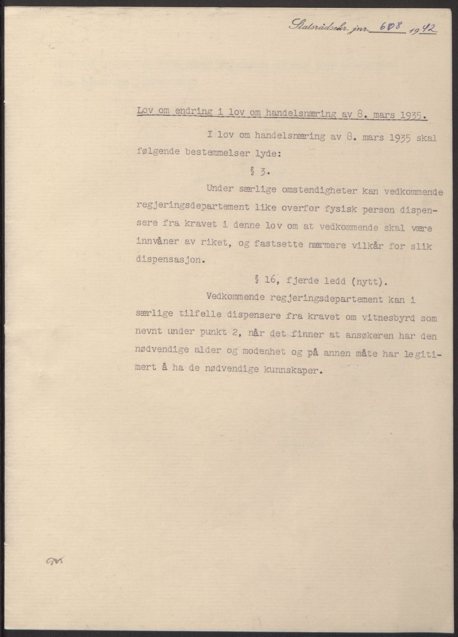 NS-administrasjonen 1940-1945 (Statsrådsekretariatet, de kommisariske statsråder mm), AV/RA-S-4279/D/Db/L0098: Lover II, 1942, p. 190