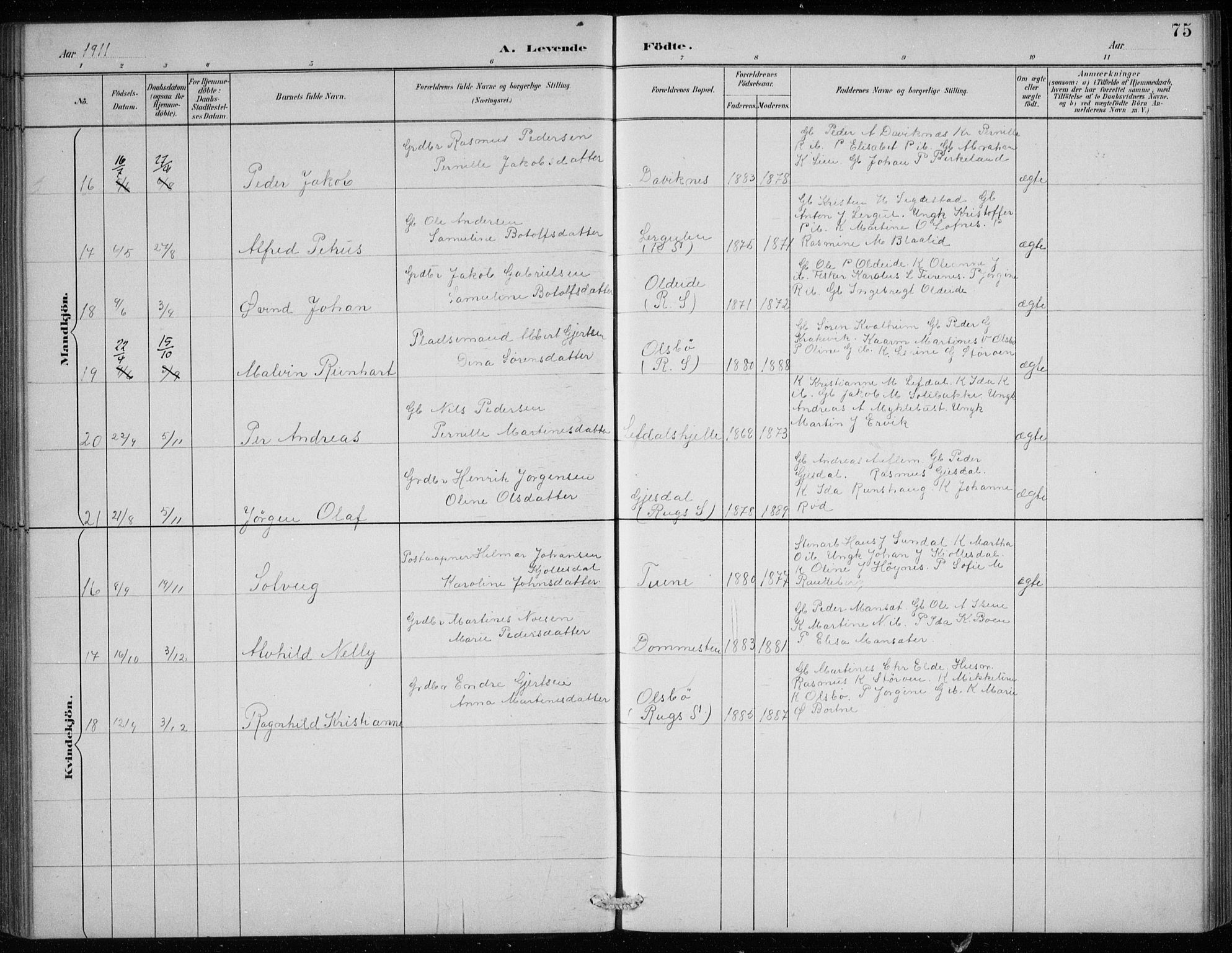 Davik sokneprestembete, SAB/A-79701/H/Hab/Haba/L0002: Parish register (copy) no. A 2, 1890-1911, p. 75