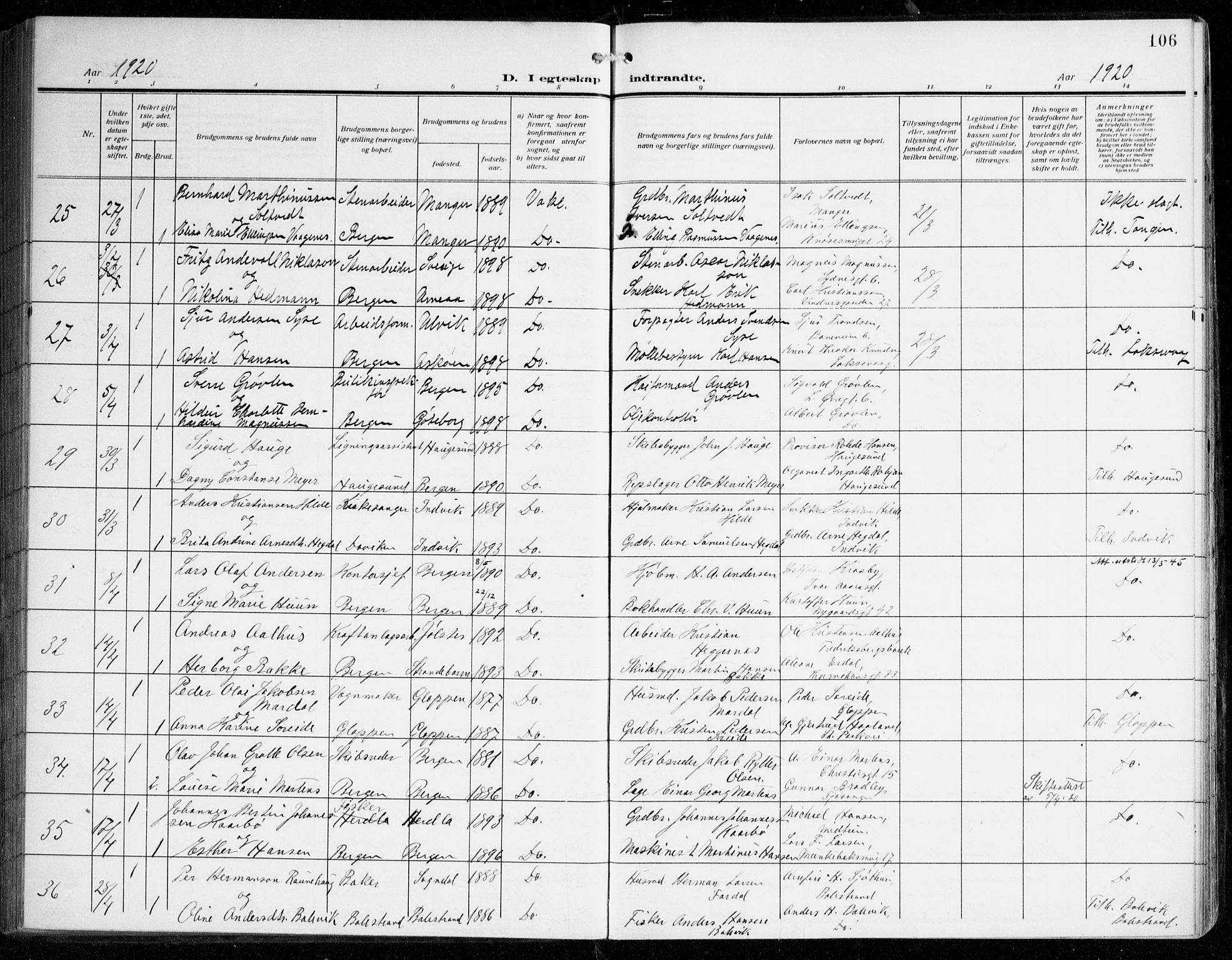 Johanneskirken sokneprestembete, AV/SAB-A-76001/H/Haa/L0013: Parish register (official) no. D 2, 1912-1929, p. 106