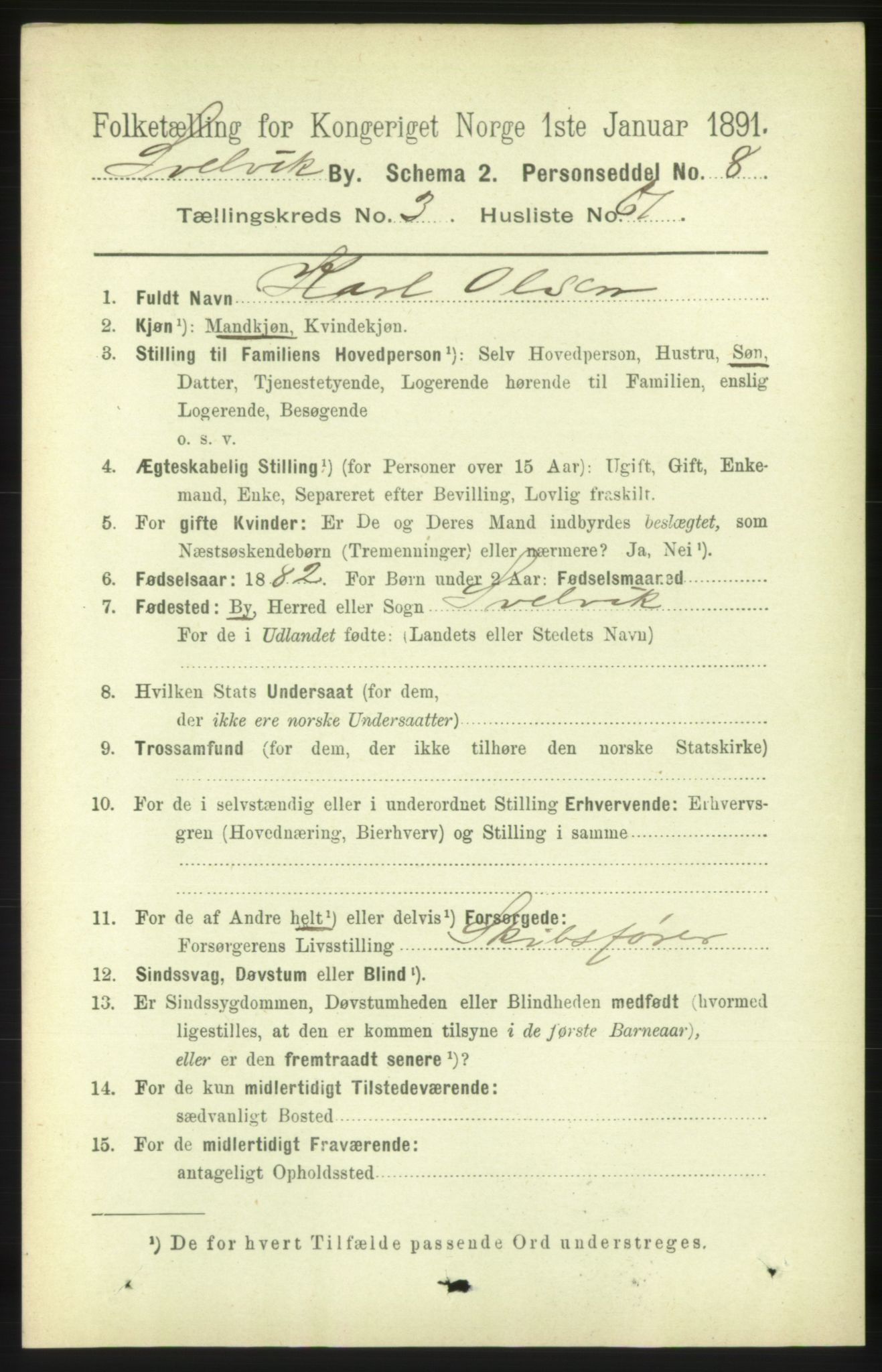 RA, 1891 census for 0701 Svelvik, 1891, p. 1597