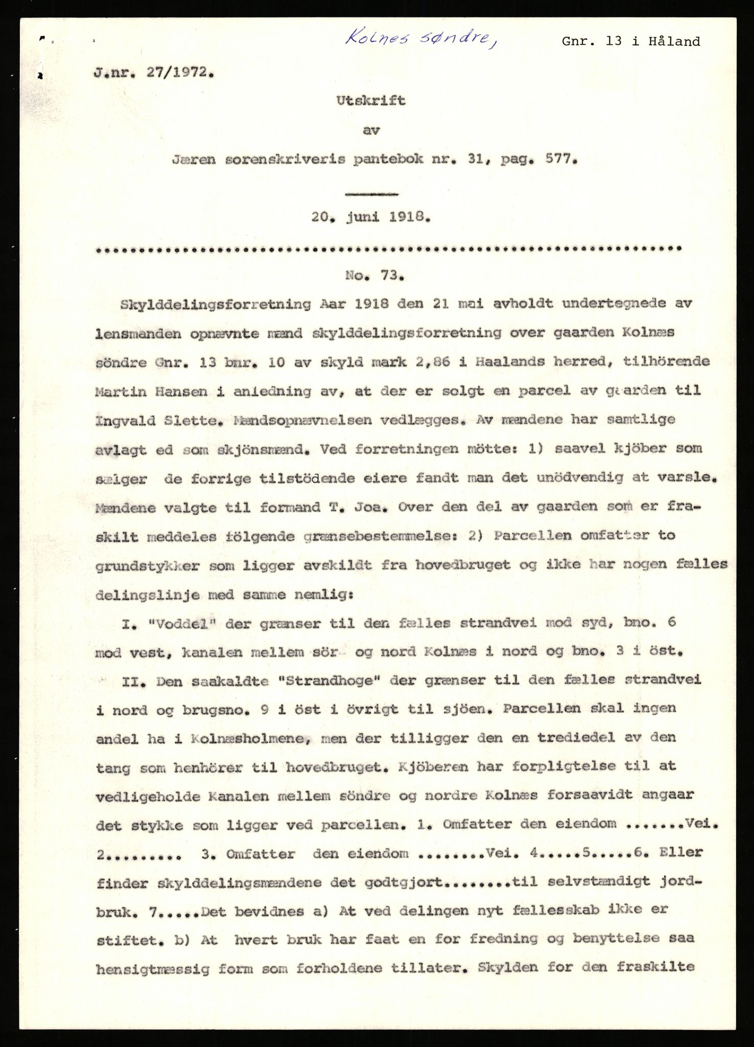 Statsarkivet i Stavanger, AV/SAST-A-101971/03/Y/Yj/L0048: Avskrifter sortert etter gårdsnavn: Kluge - Kristianslyst, 1750-1930, p. 369