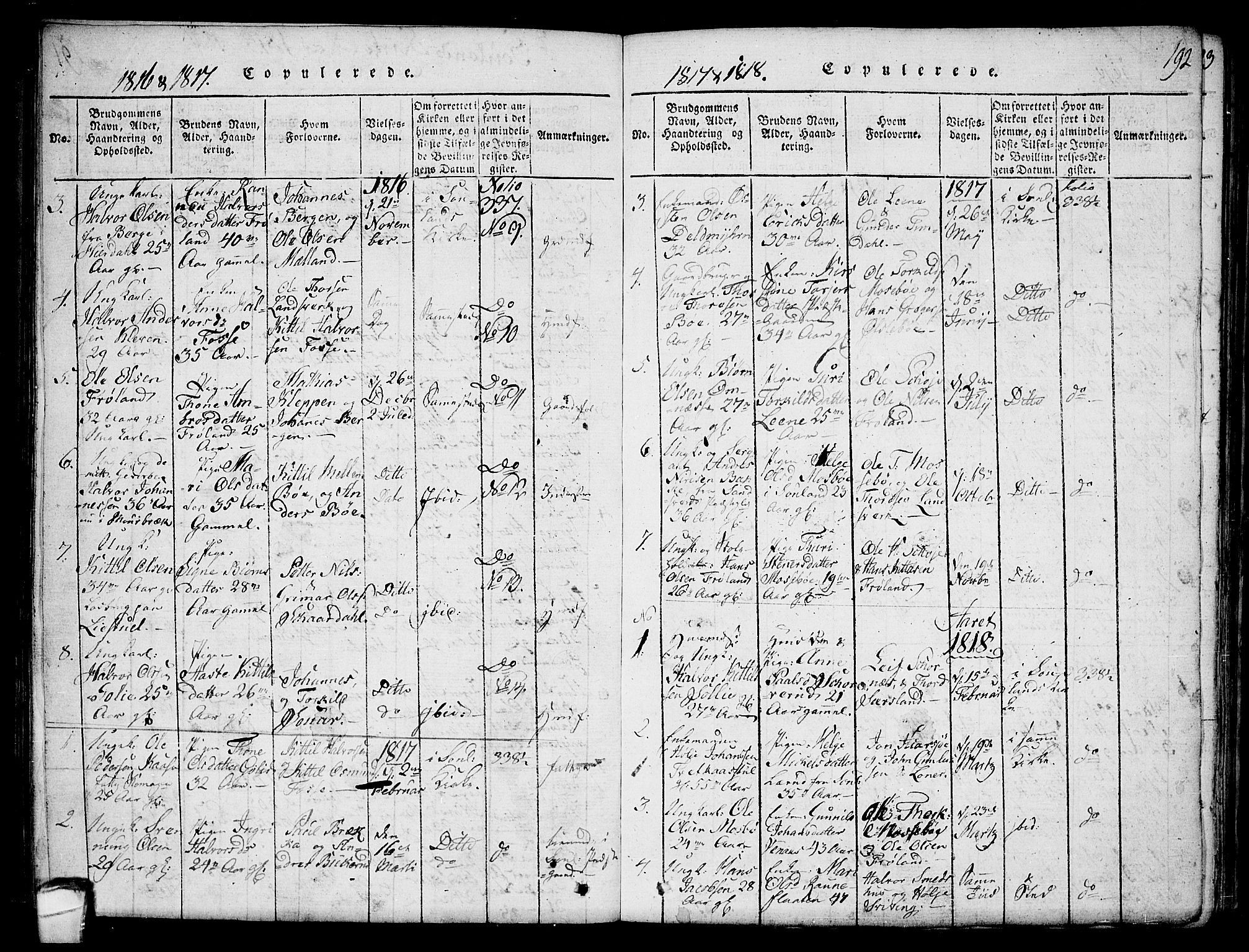 Hjartdal kirkebøker, SAKO/A-270/F/Fb/L0001: Parish register (official) no. II 1, 1815-1843, p. 192