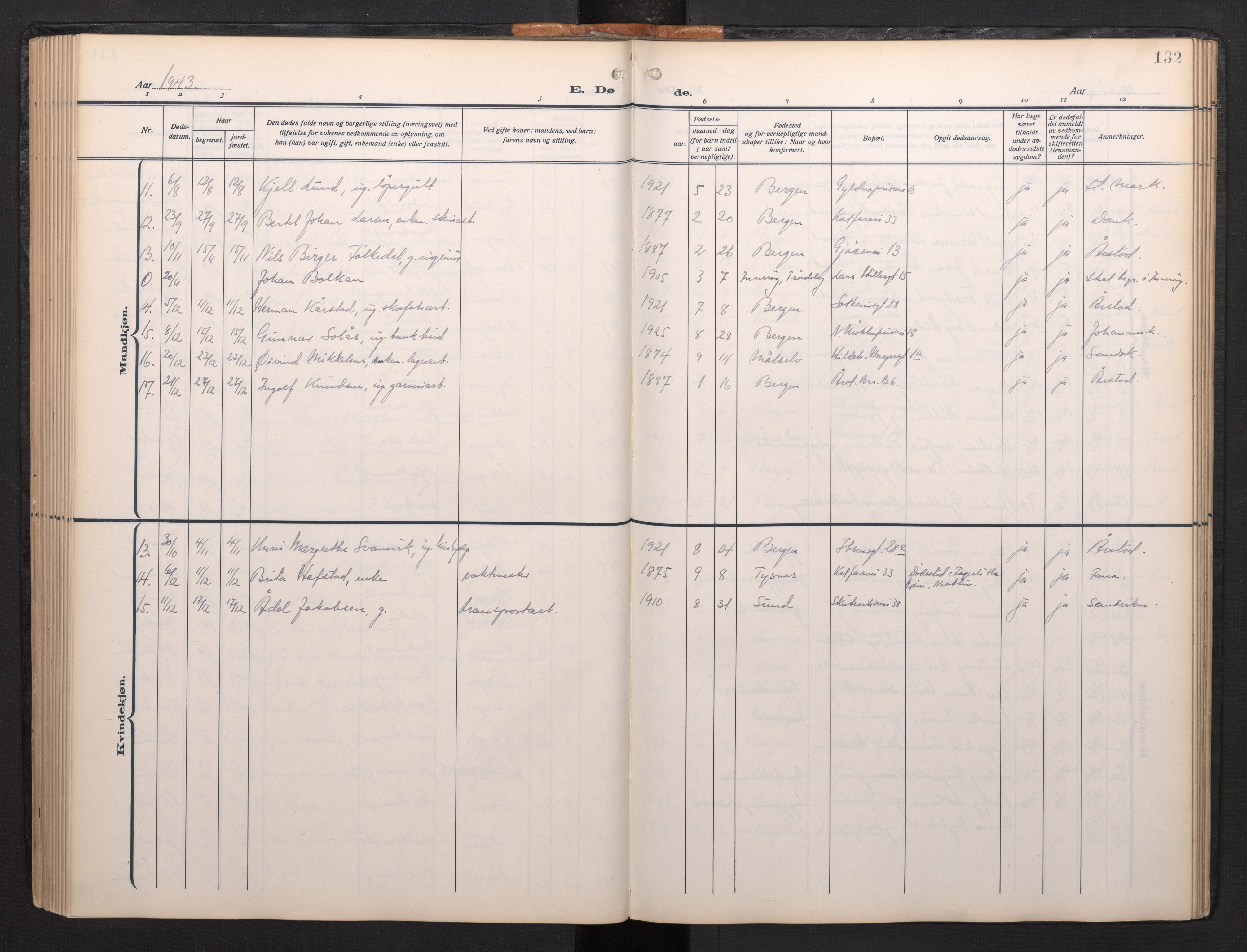 Arkivreferanse mangler*, SAB/-: Parish register (official) no. A 1, 1912-1957, p. 131b-132a