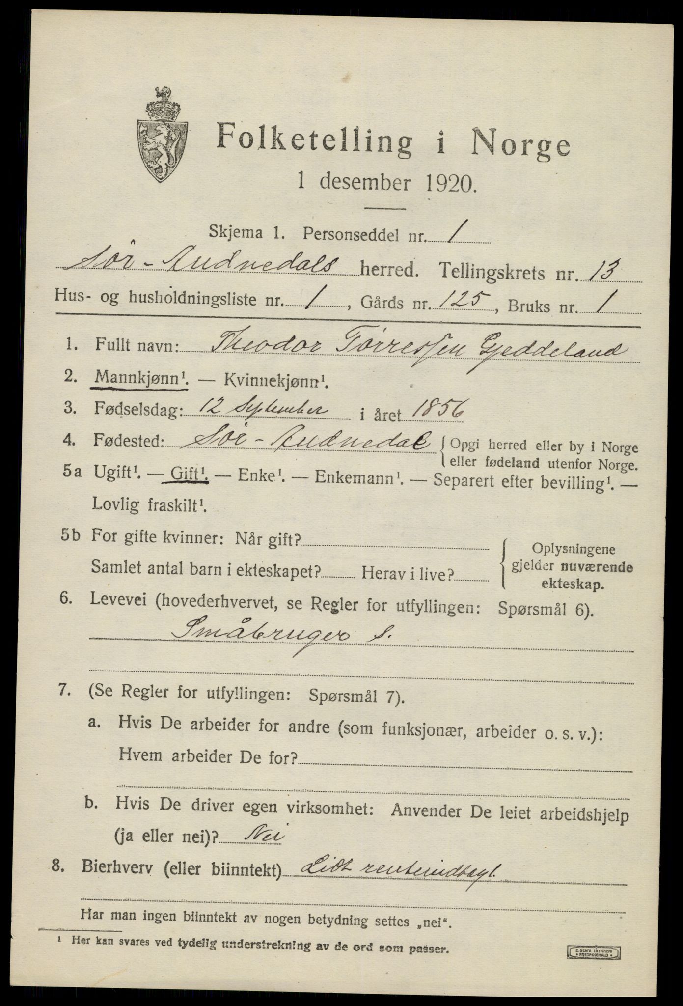 SAK, 1920 census for Sør-Audnedal, 1920, p. 4847