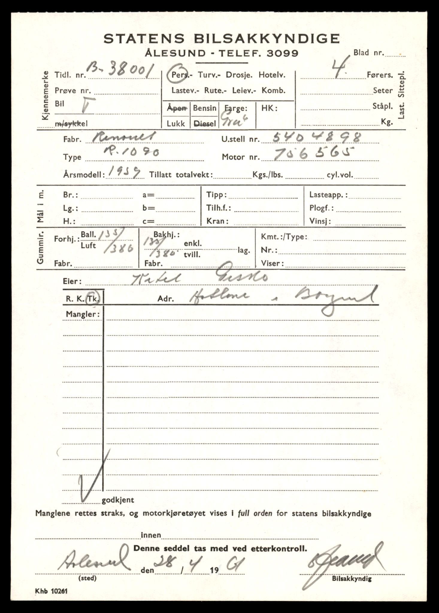 Møre og Romsdal vegkontor - Ålesund trafikkstasjon, AV/SAT-A-4099/F/Fe/L0019: Registreringskort for kjøretøy T 10228 - T 10350, 1927-1998, p. 457