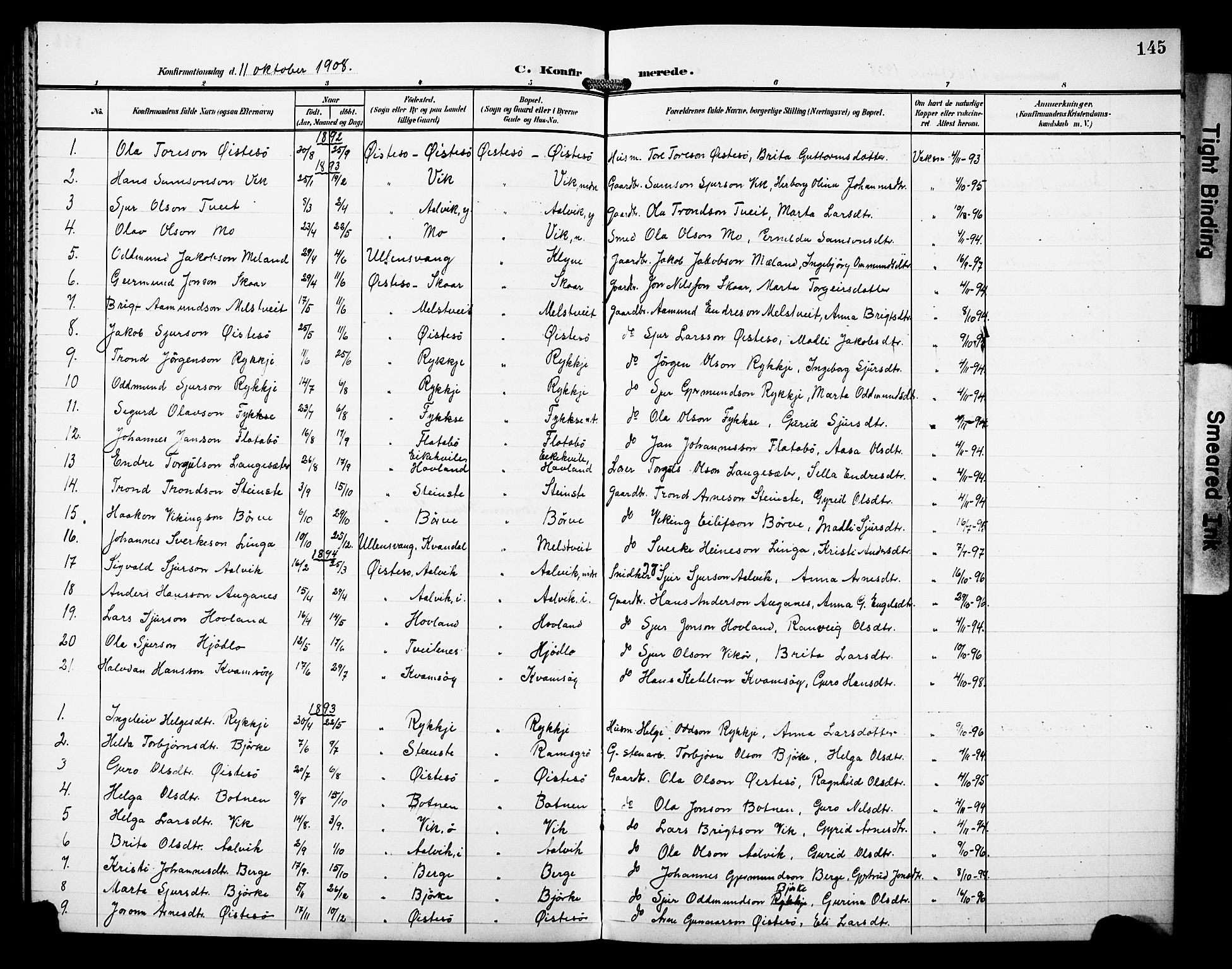 Kvam sokneprestembete, SAB/A-76201/H/Hab: Parish register (copy) no. C 4, 1906-1931, p. 145