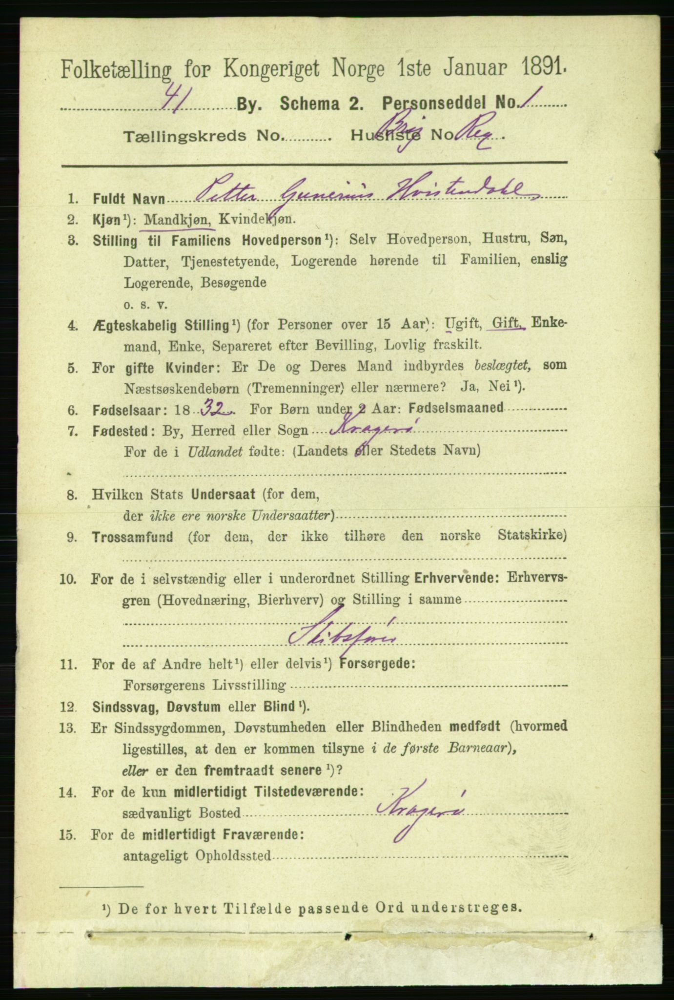 RA, 1891 census for 1101 Egersund, 1891, p. 3077