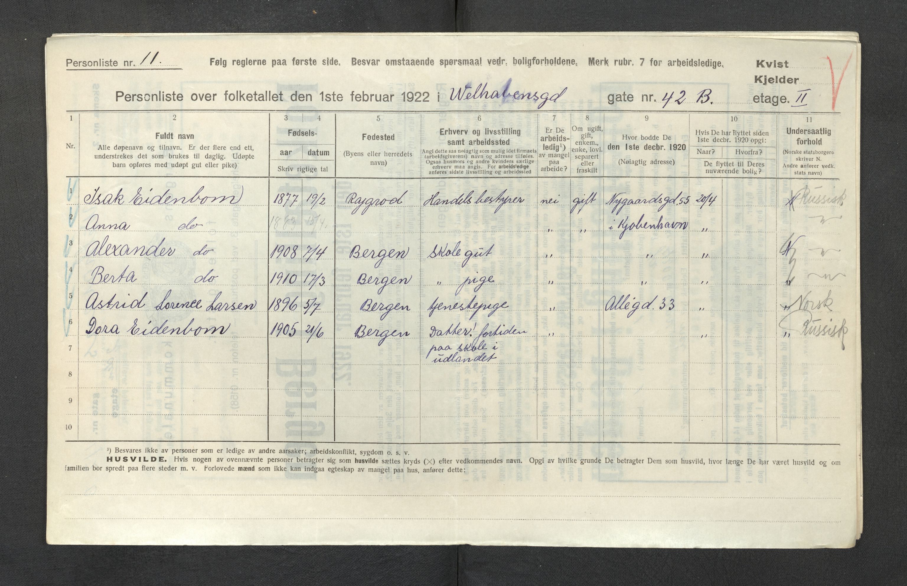 SAB, Municipal Census 1922 for Bergen, 1922, p. 47262