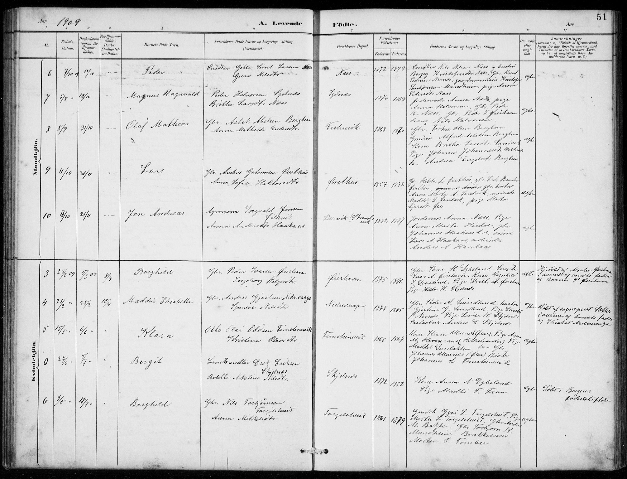 Strandebarm sokneprestembete, SAB/A-78401/H/Hab: Parish register (copy) no. C  1, 1891-1913, p. 51