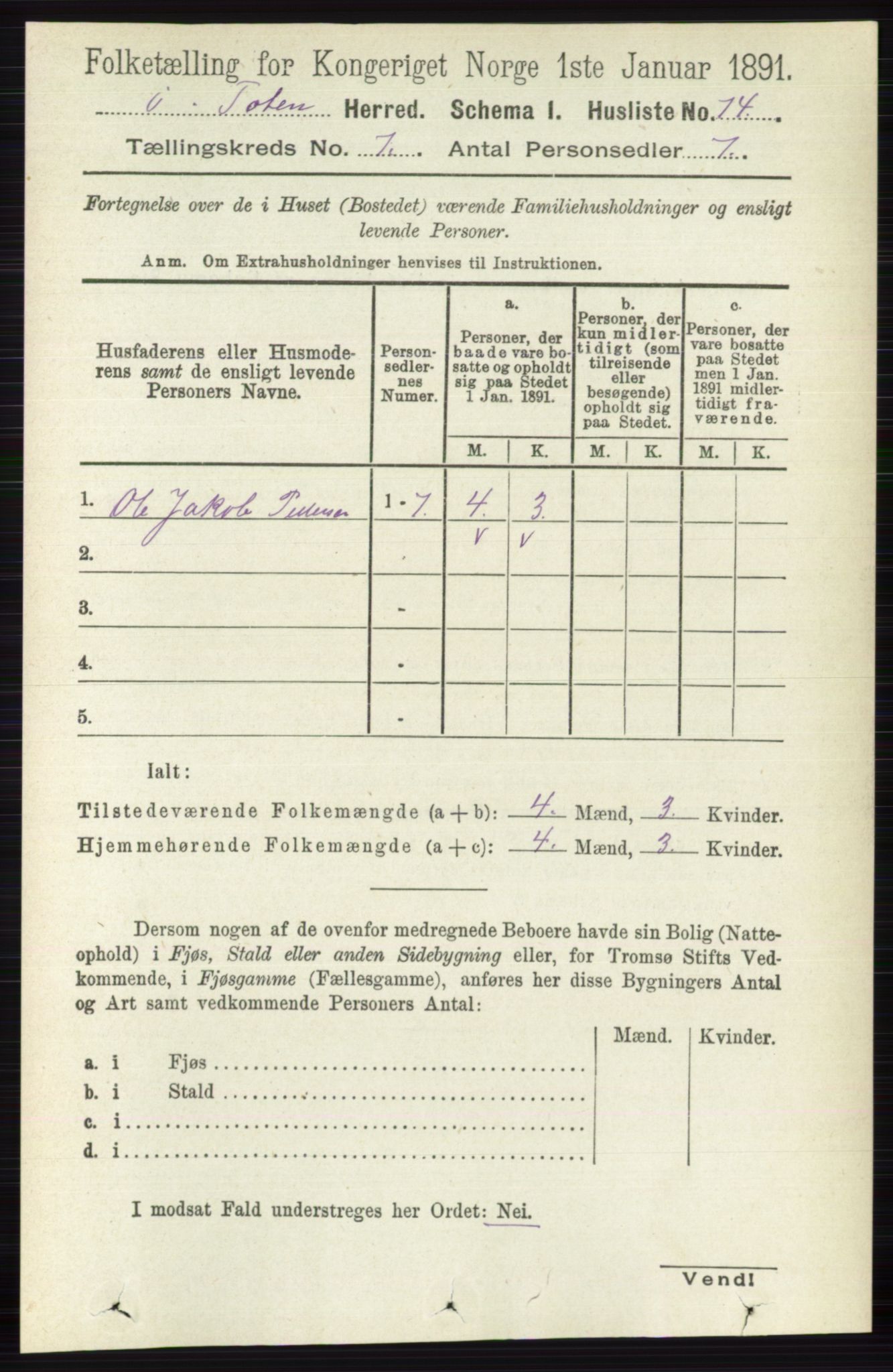 RA, 1891 census for 0528 Østre Toten, 1891, p. 4426
