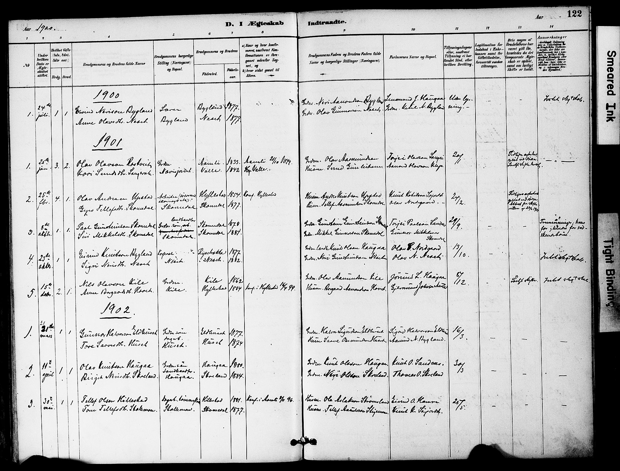 Bygland sokneprestkontor, SAK/1111-0006/F/Fa/Fab/L0007: Parish register (official) no. A 7, 1885-1909, p. 122