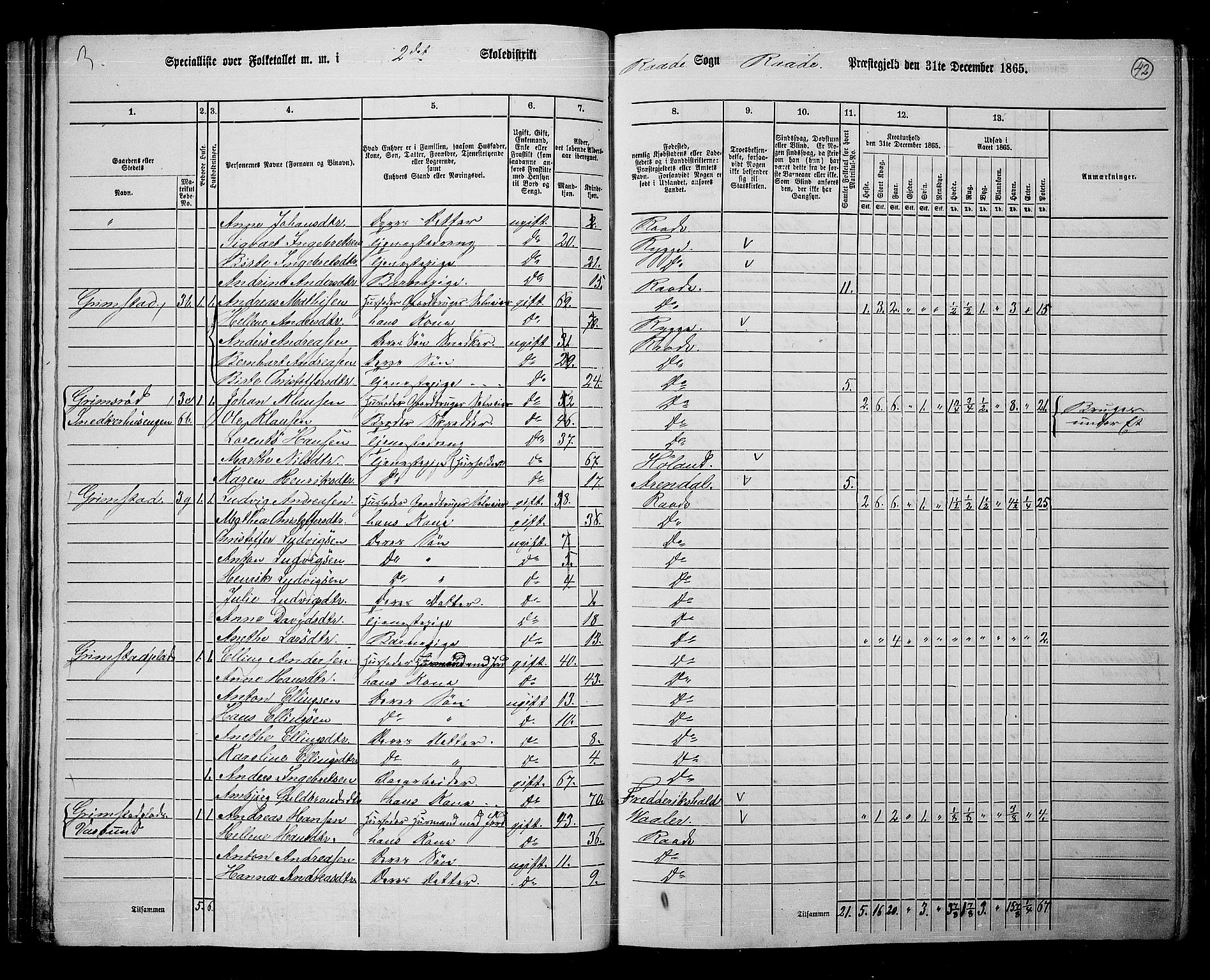 RA, 1865 census for Råde, 1865, p. 36