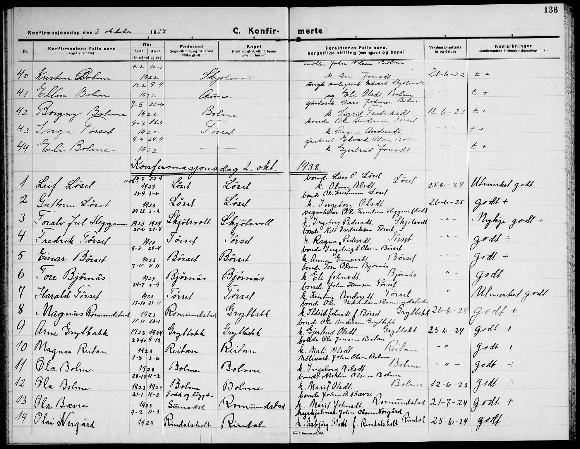 Ministerialprotokoller, klokkerbøker og fødselsregistre - Møre og Romsdal, AV/SAT-A-1454/598/L1080: Parish register (copy) no. 598C05, 1927-1944, p. 136