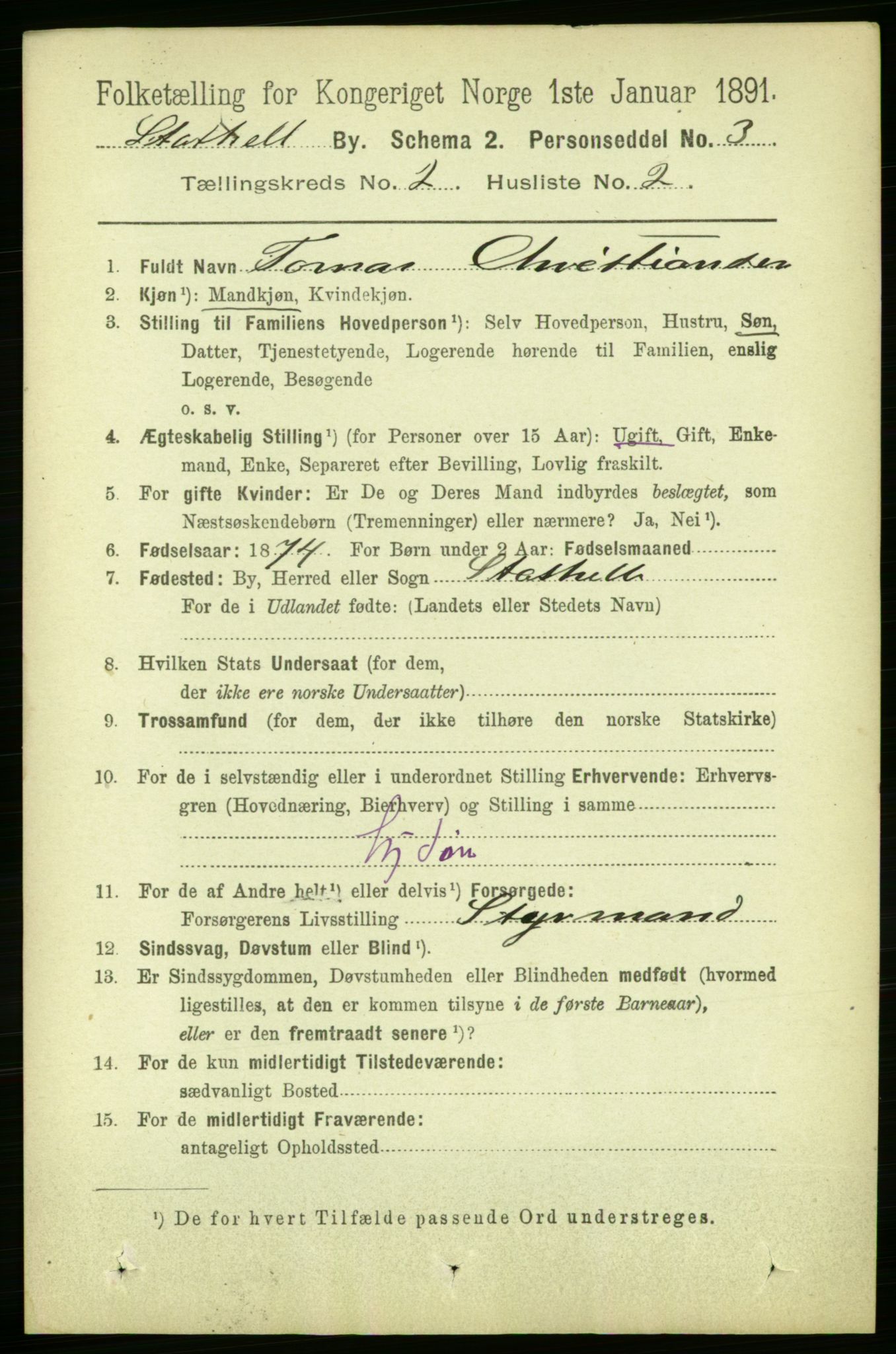 RA, 1891 census for 0803 Stathelle, 1891, p. 228