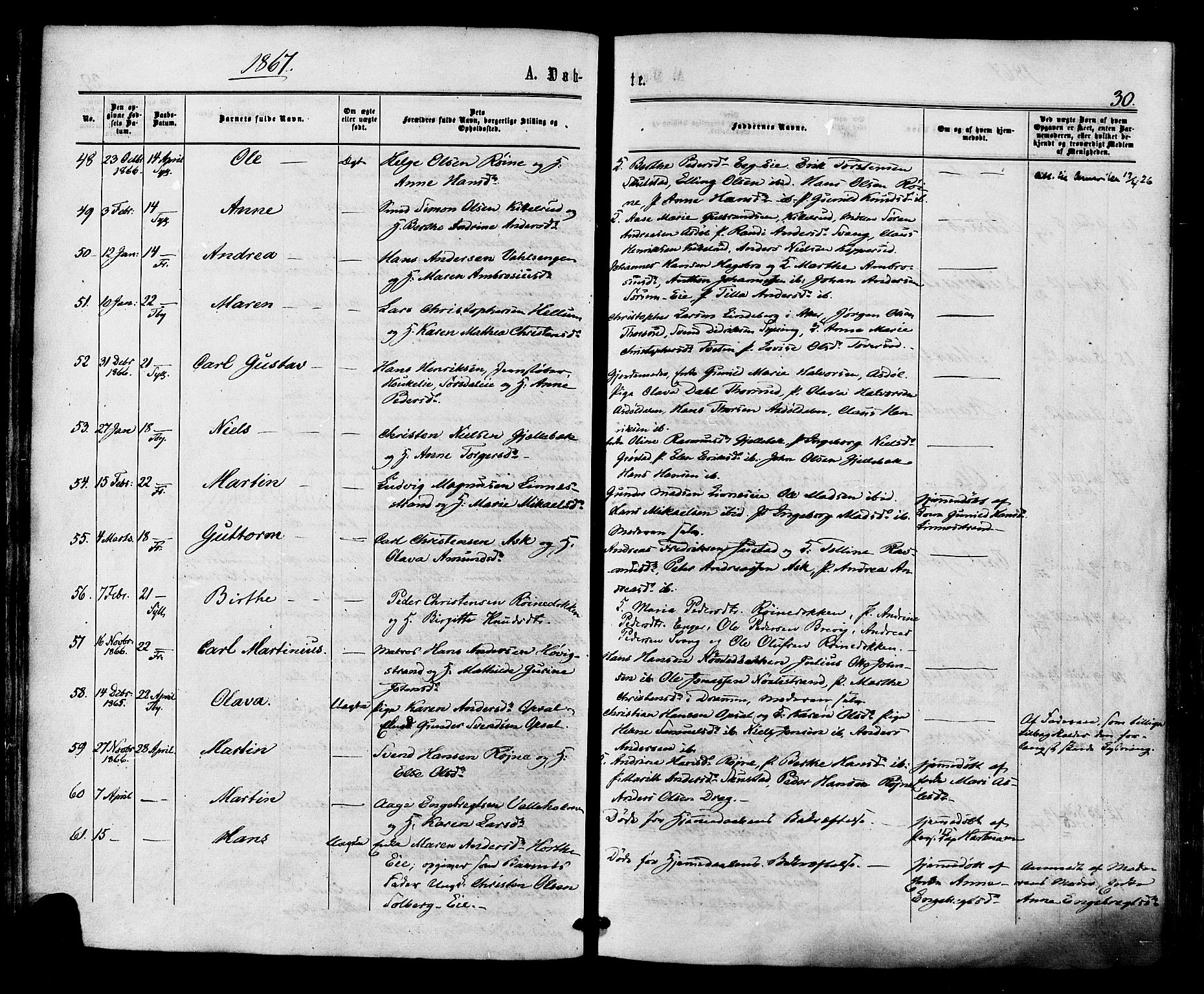 Lier kirkebøker, SAKO/A-230/F/Fa/L0013: Parish register (official) no. I 13, 1865-1874, p. 30