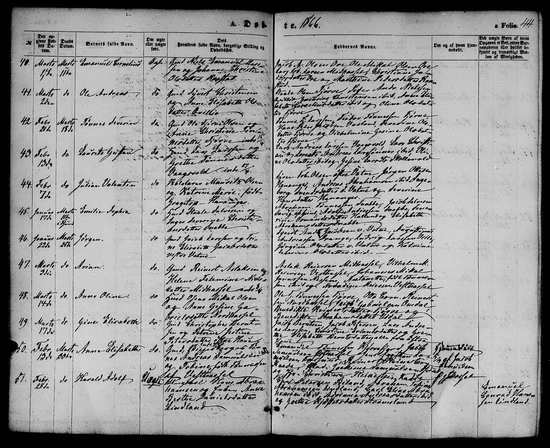 Lista sokneprestkontor, AV/SAK-1111-0027/F/Fb/L0003: Parish register (copy) no. B 3, 1862-1877, p. 44