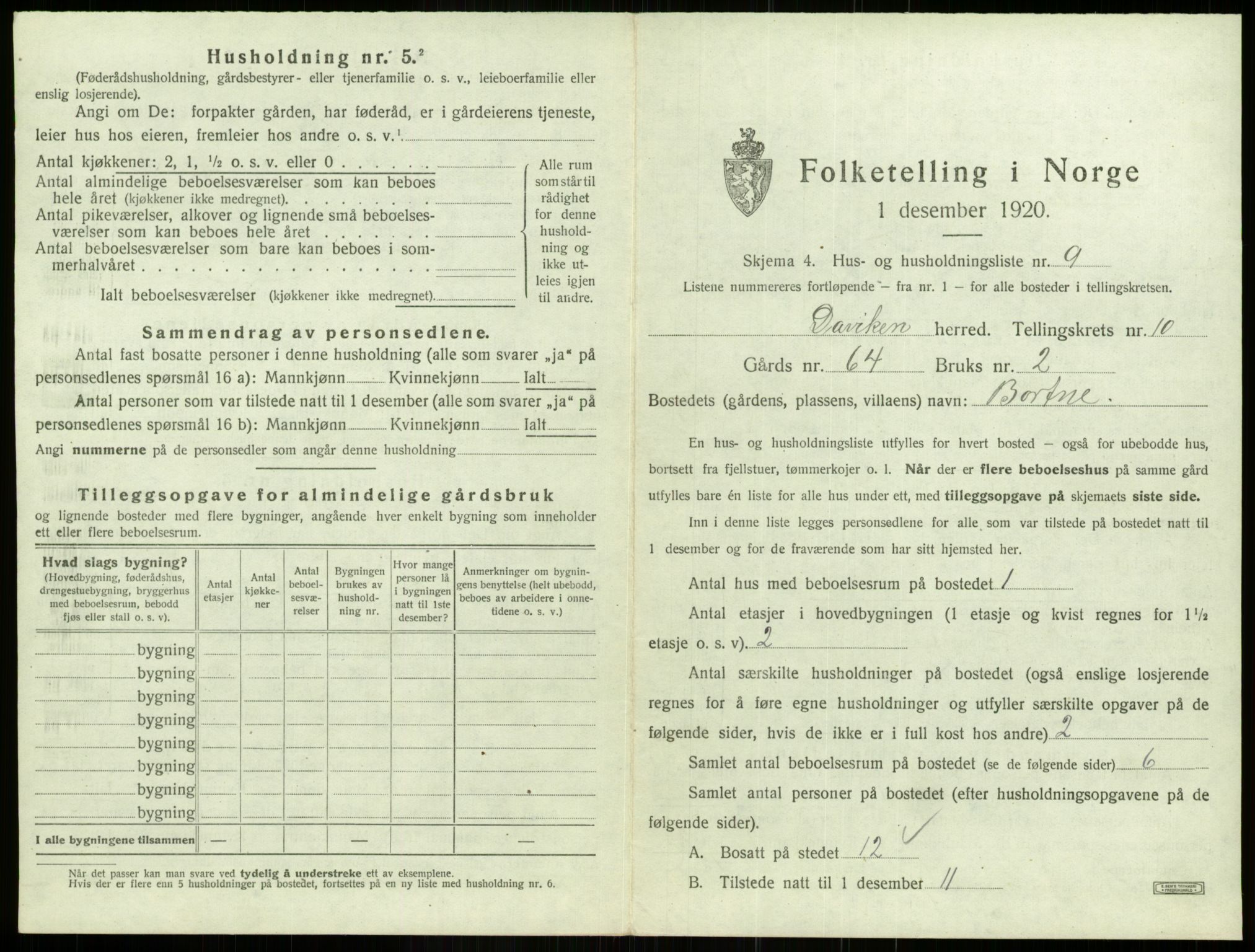 SAB, 1920 census for Davik, 1920, p. 707