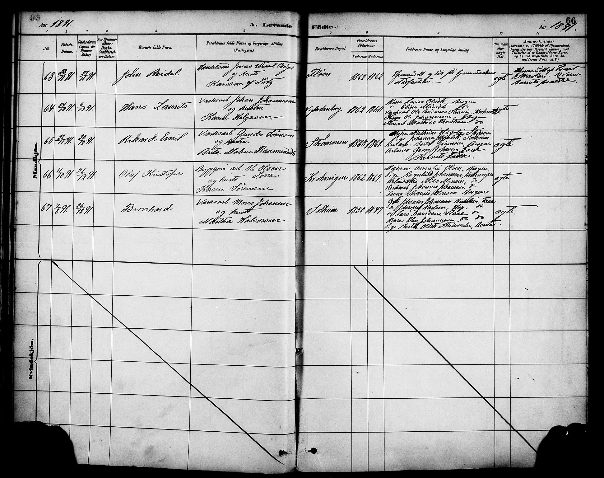 Årstad Sokneprestembete, AV/SAB-A-79301/H/Haa/L0001: Parish register (official) no. A 1, 1886-1901, p. 66