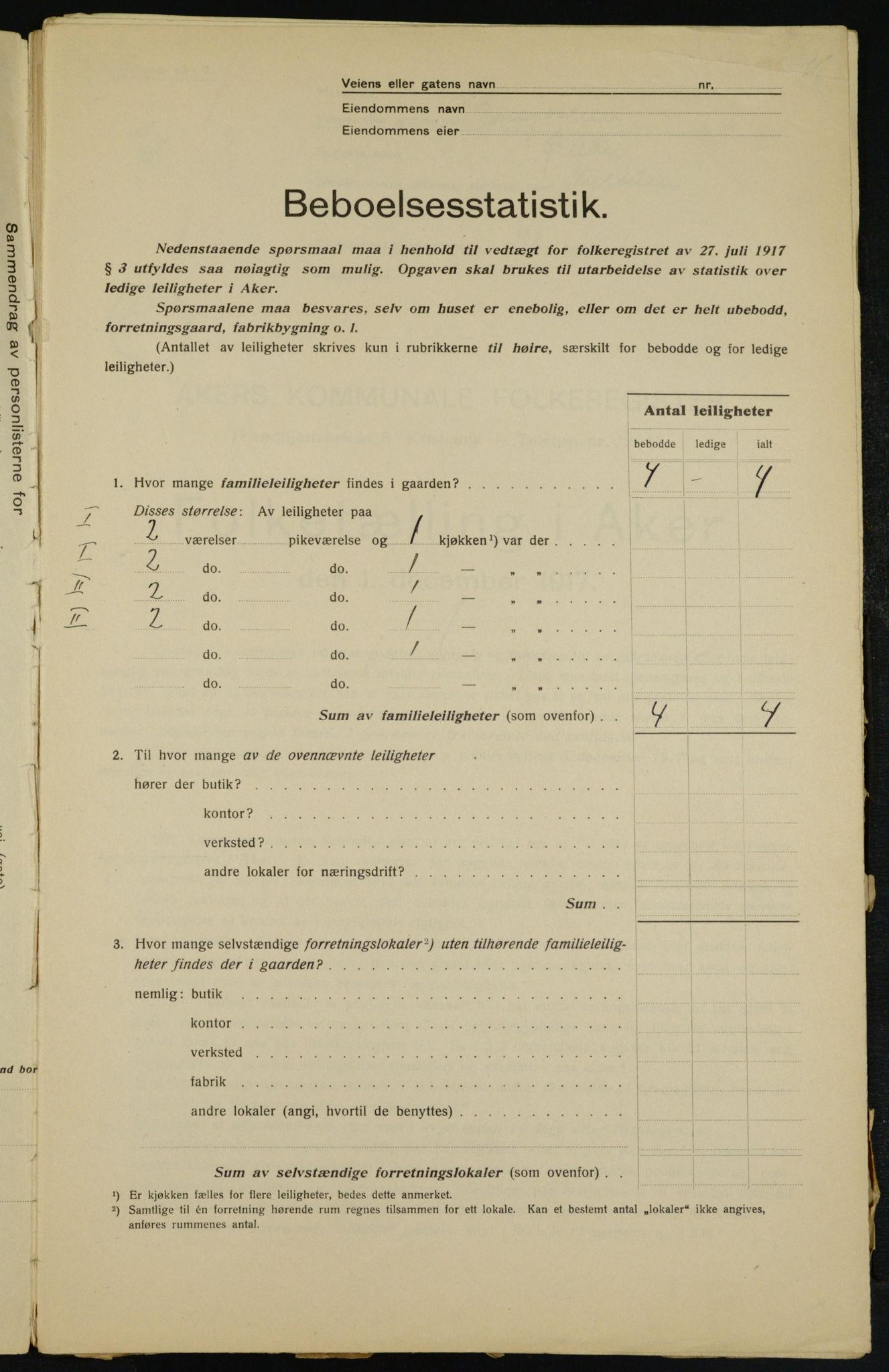 OBA, Municipal Census 1917 for Aker, 1917, p. 25687