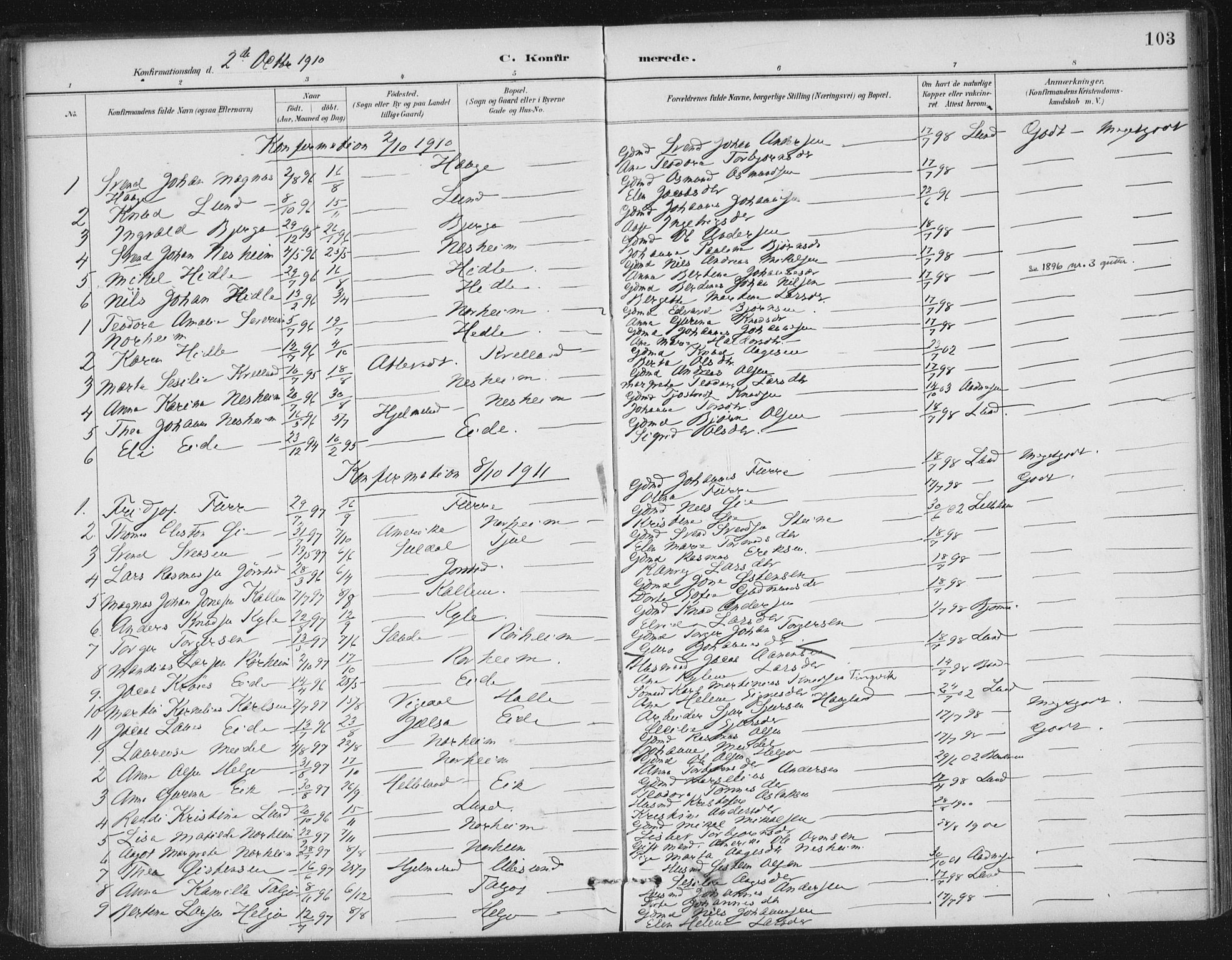 Nedstrand sokneprestkontor, AV/SAST-A-101841/01/IV: Parish register (official) no. A 13, 1887-1915, p. 103