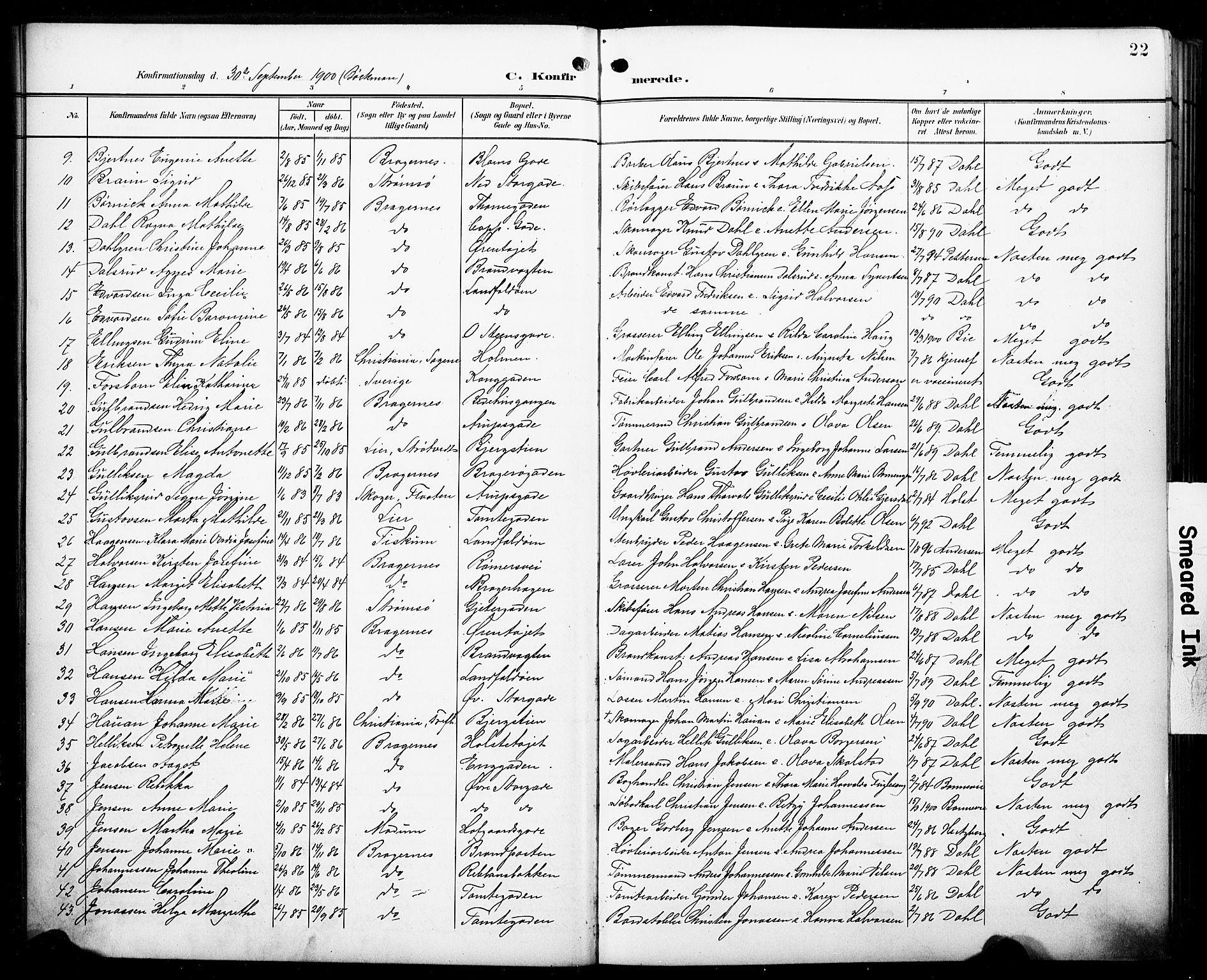 Bragernes kirkebøker, AV/SAKO-A-6/F/Fc/L0007: Parish register (official) no. III 7, 1898-1909, p. 22