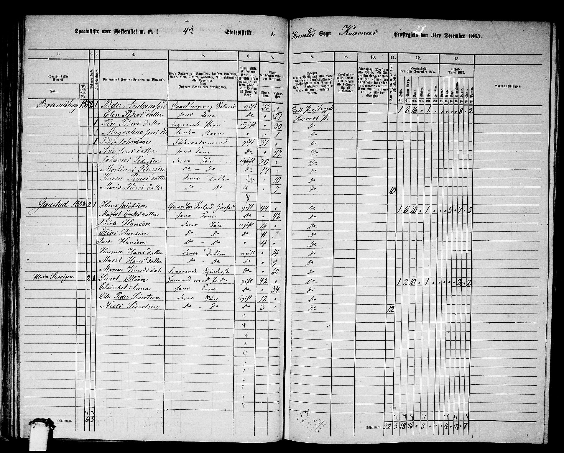 RA, 1865 census for Kvernes, 1865, p. 73