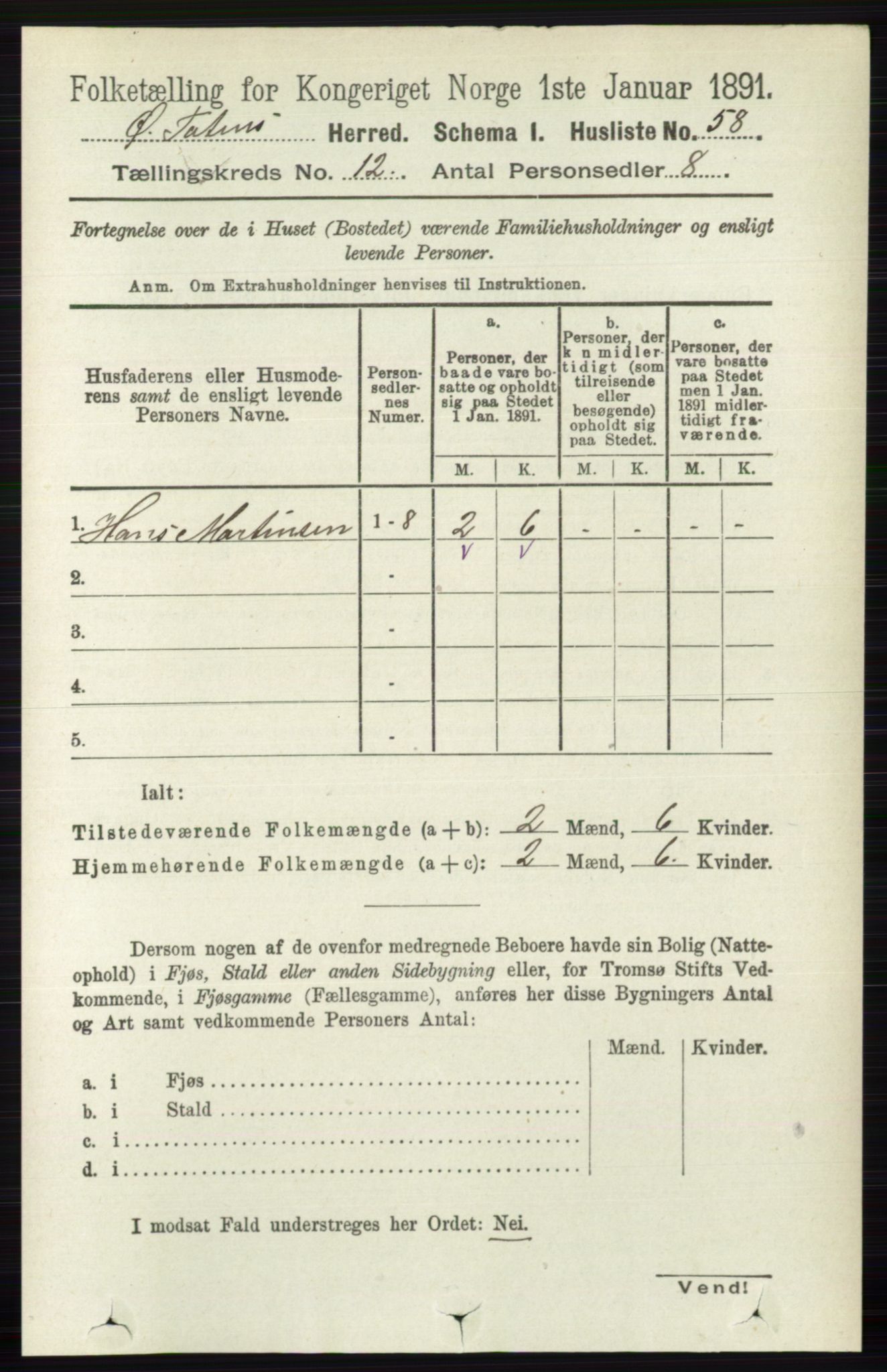 RA, 1891 census for 0528 Østre Toten, 1891, p. 7711