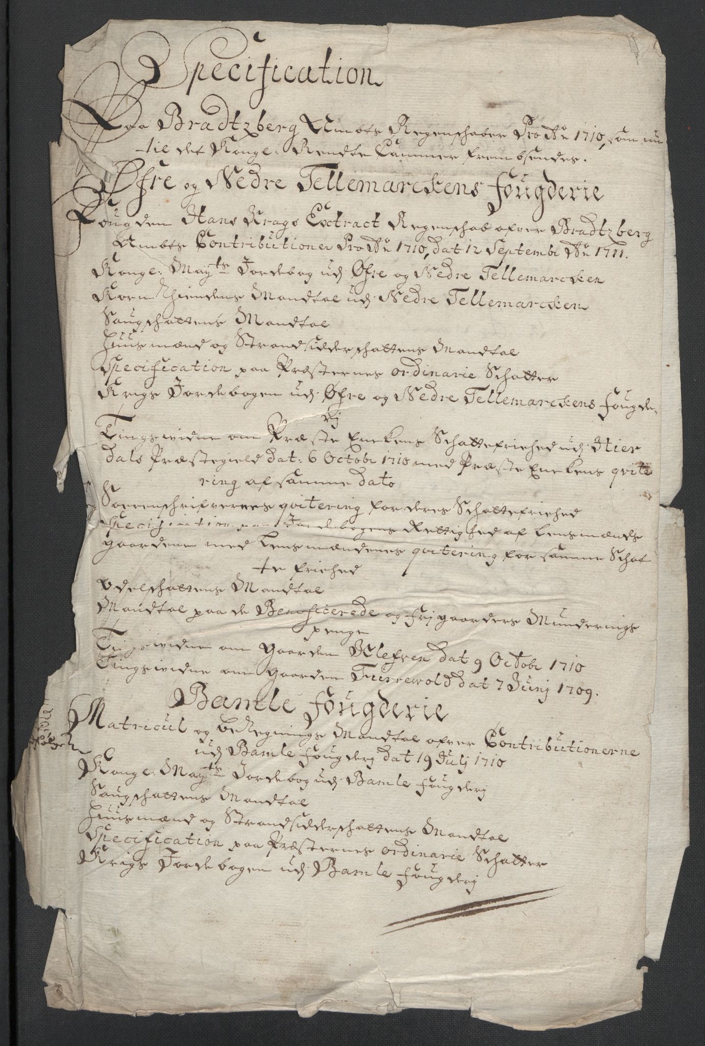 Rentekammeret inntil 1814, Reviderte regnskaper, Fogderegnskap, AV/RA-EA-4092/R36/L2119: Fogderegnskap Øvre og Nedre Telemark og Bamble, 1710, p. 24