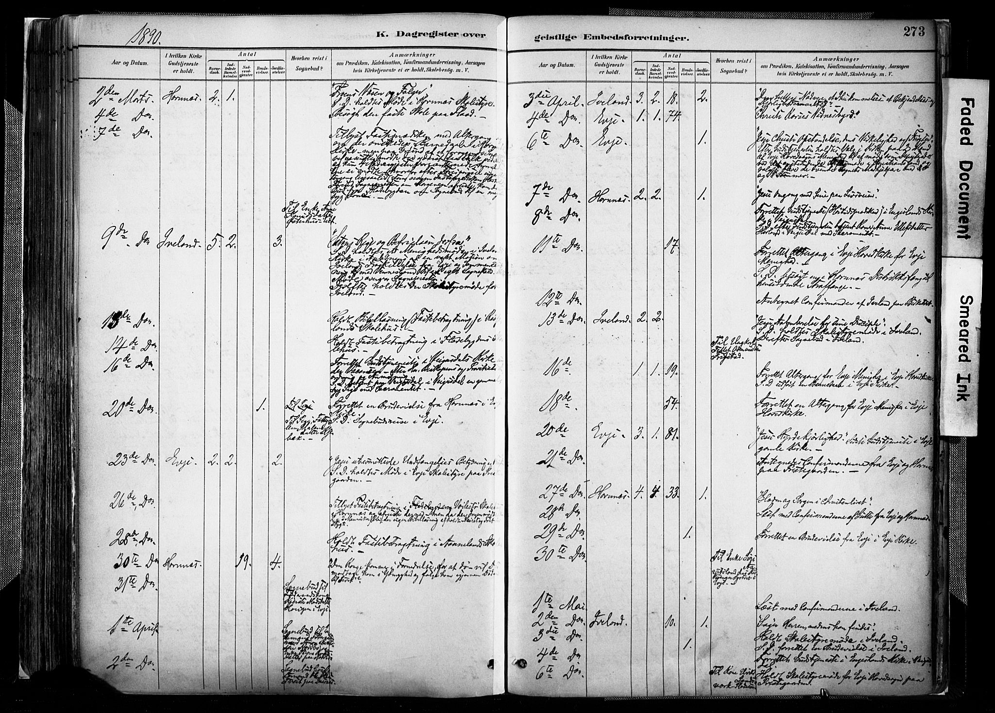 Evje sokneprestkontor, AV/SAK-1111-0008/F/Fa/Faa/L0007: Parish register (official) no. A 7, 1884-1909, p. 273