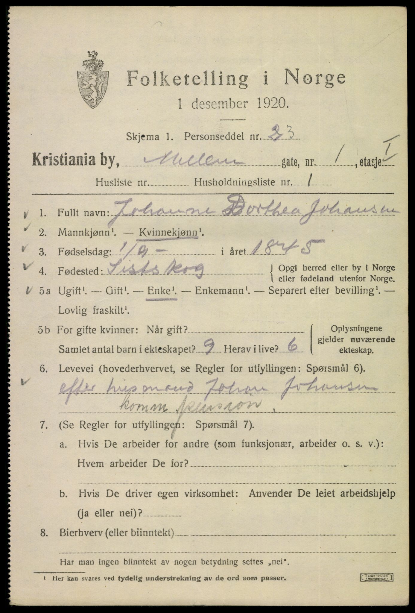 SAO, 1920 census for Kristiania, 1920, p. 394009