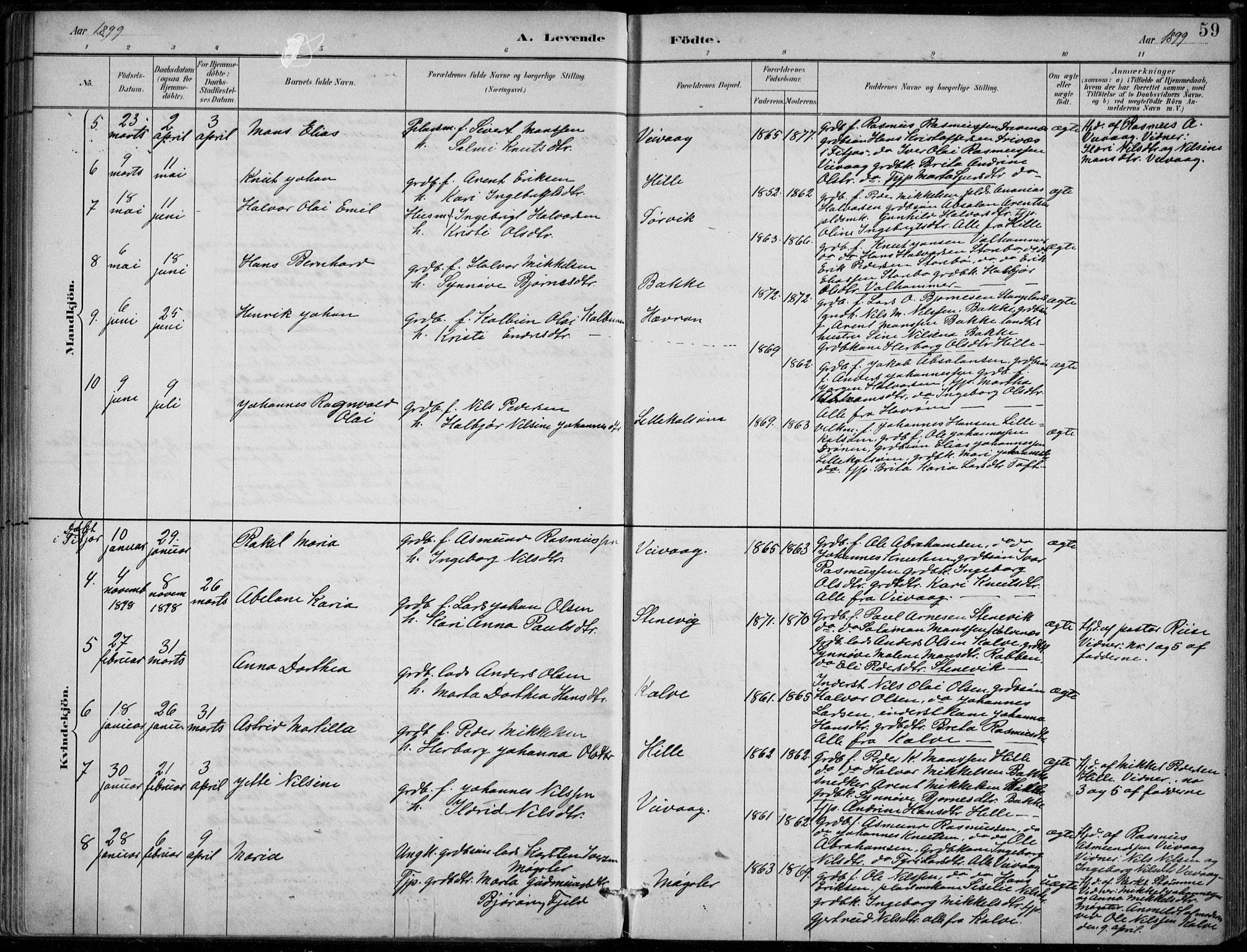 Sund sokneprestembete, AV/SAB-A-99930: Parish register (official) no. D 1, 1882-1899, p. 59