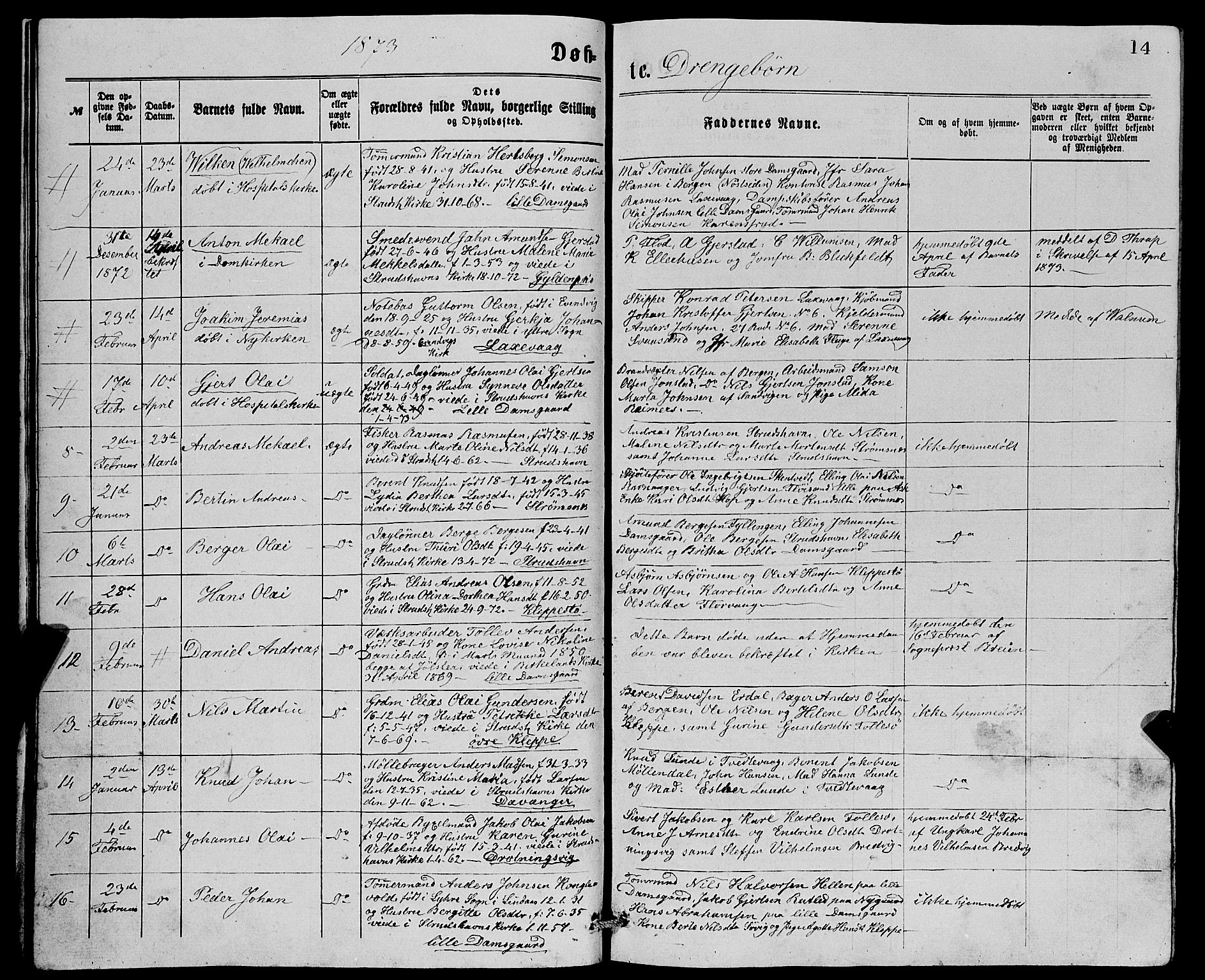 Askøy Sokneprestembete, SAB/A-74101/H/Ha/Hab/Haba/L0007: Parish register (copy) no. A 7, 1871-1881, p. 14