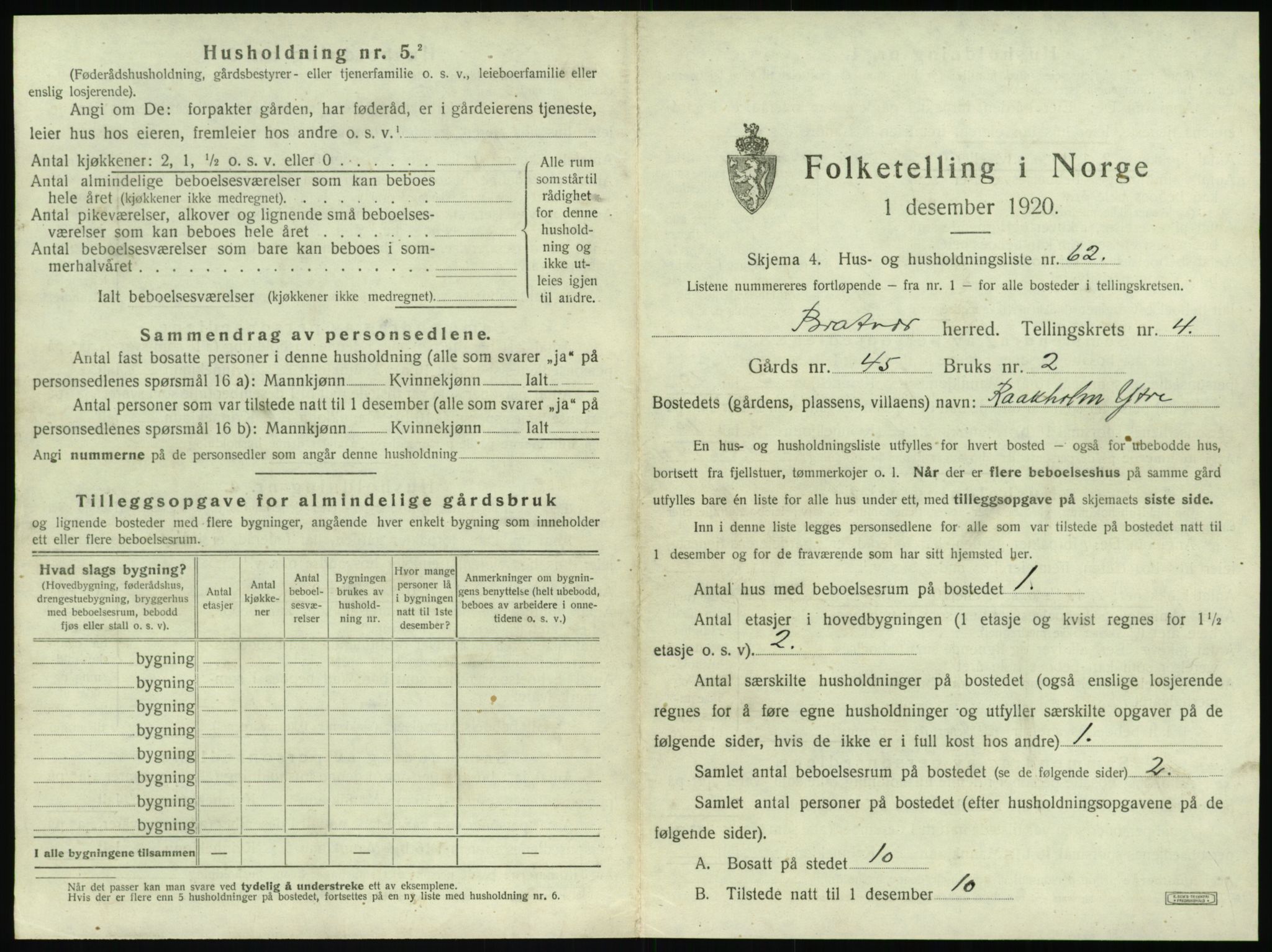 SAT, 1920 census for Brattvær, 1920, p. 312