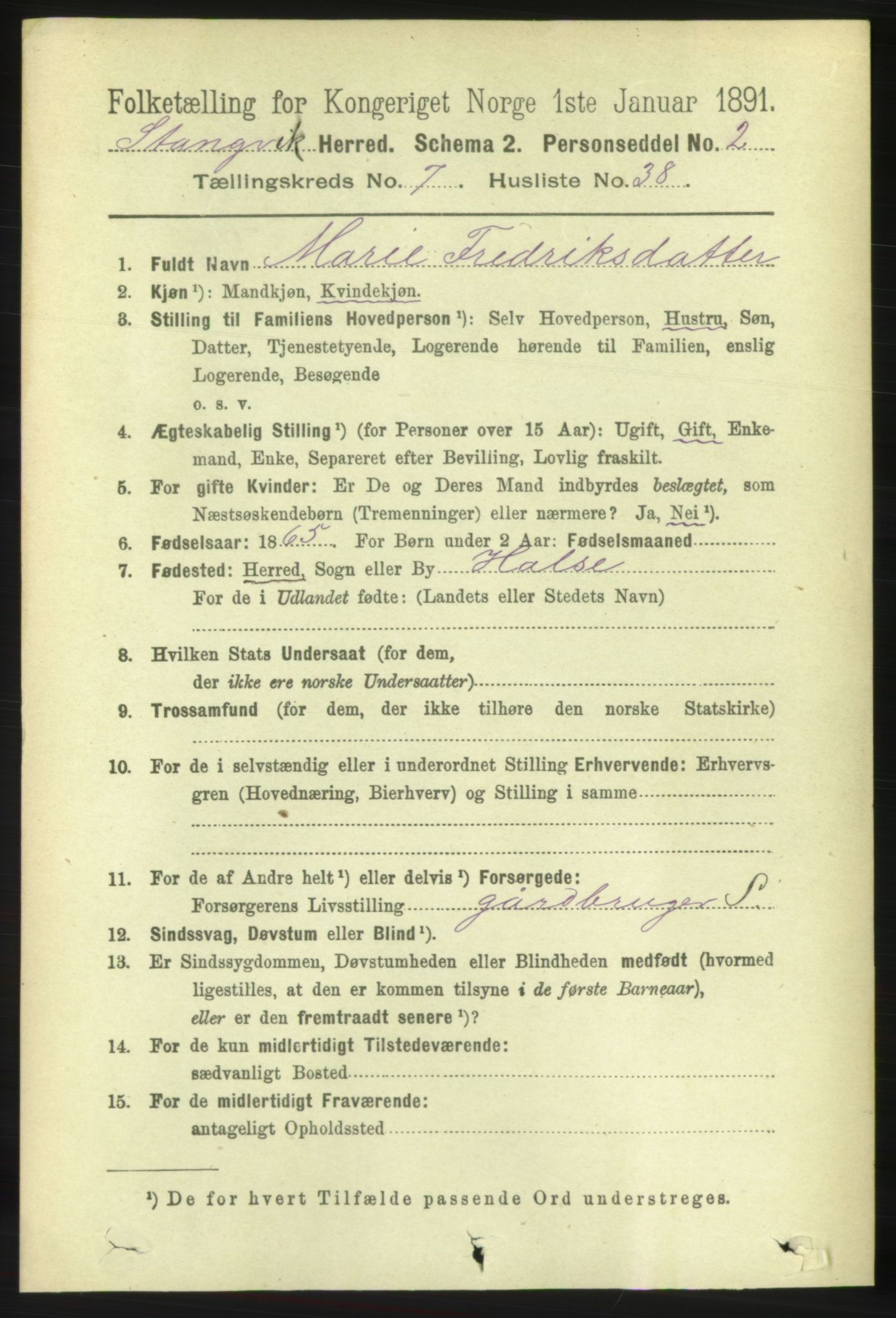 RA, 1891 census for 1564 Stangvik, 1891, p. 3268