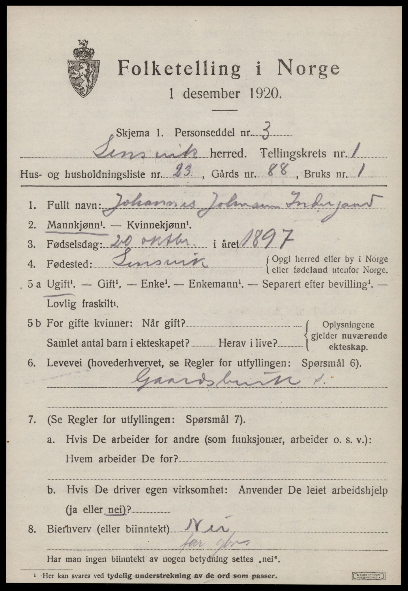 SAT, 1920 census for Lensvik, 1920, p. 668