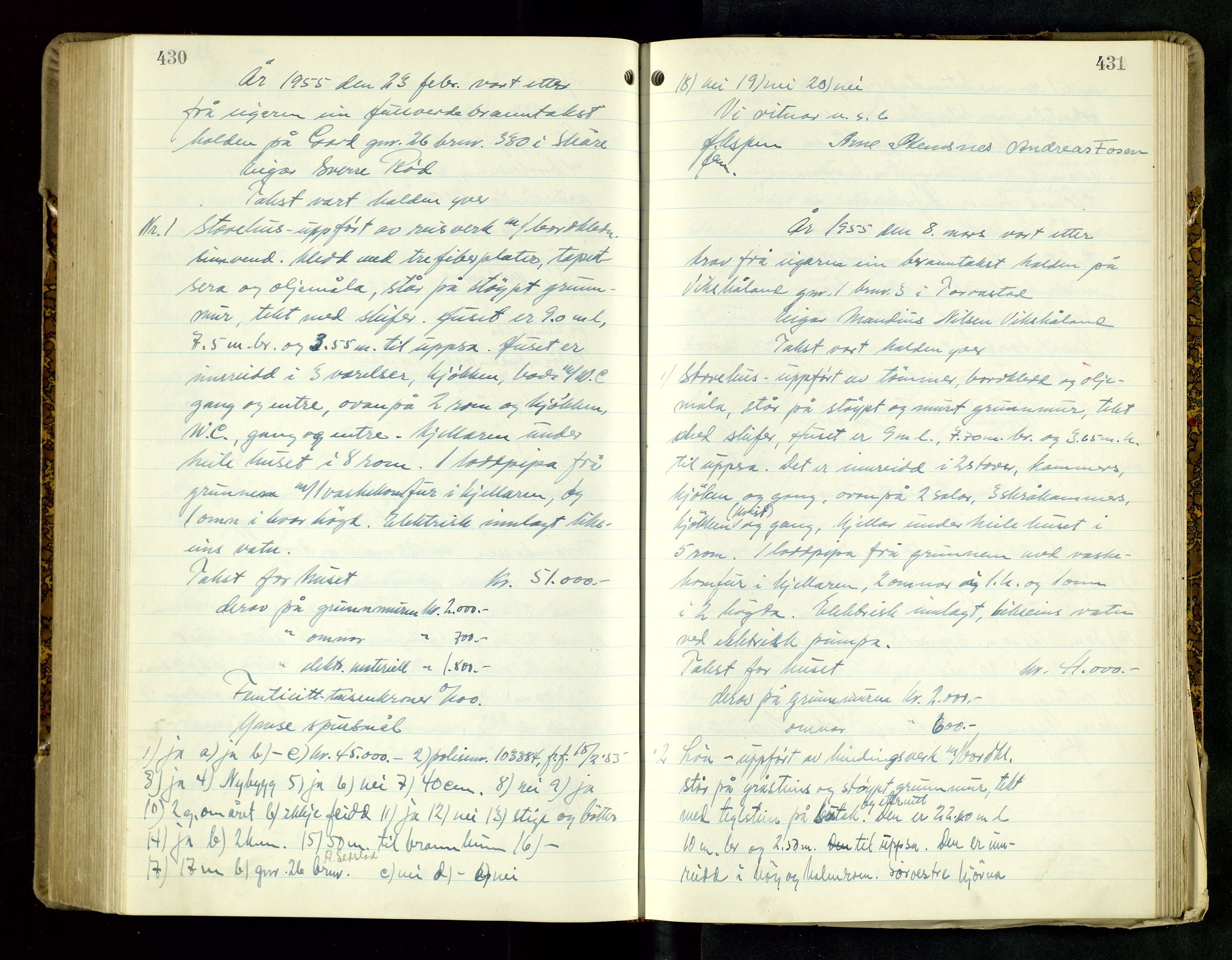 Norges Brannkasse Haugesund, AV/SAST-A-102142/0004/O/L0007: Branntakstprotokoll, 1951-1956, p. 430-431