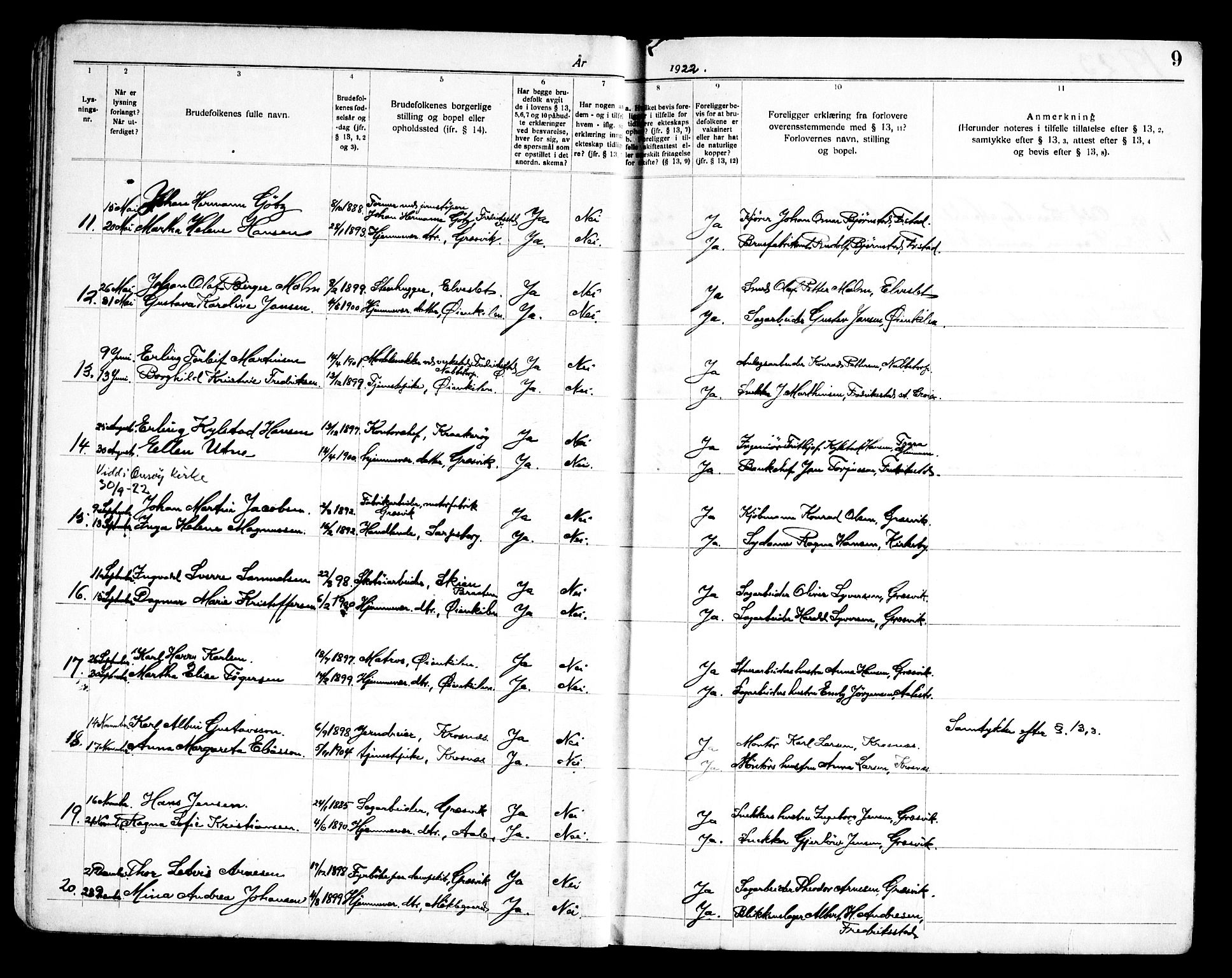 Onsøy prestekontor Kirkebøker, SAO/A-10914/H/Hb/L0001: Banns register no. II 1, 1919-1949, p. 9