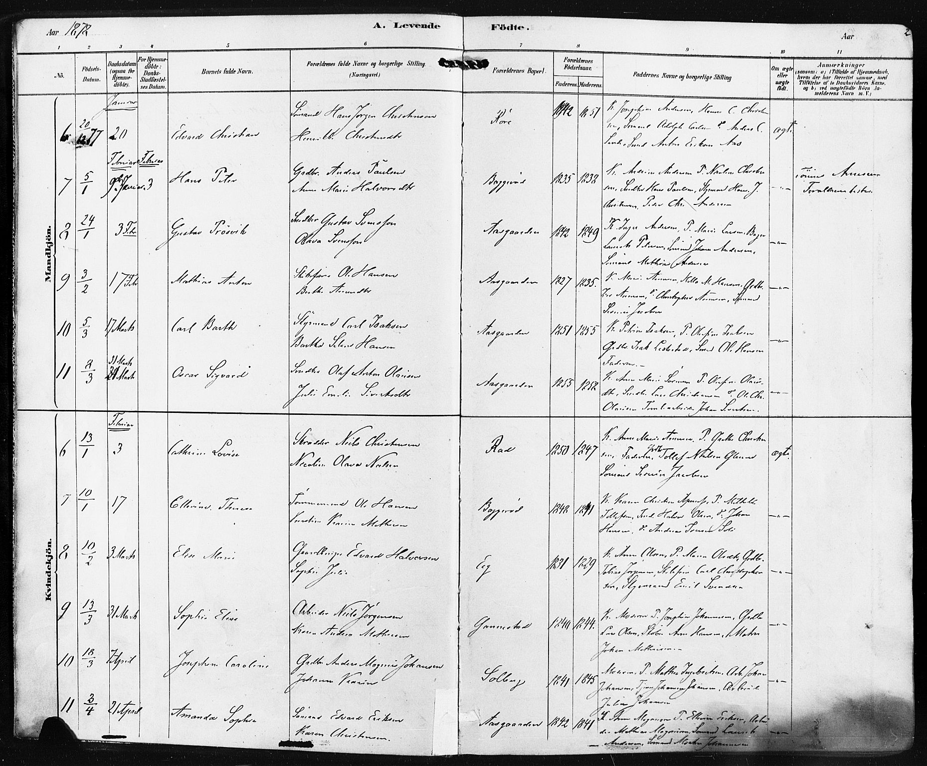 Borre kirkebøker, SAKO/A-338/F/Fa/L0009: Parish register (official) no. I 9, 1878-1896, p. 2