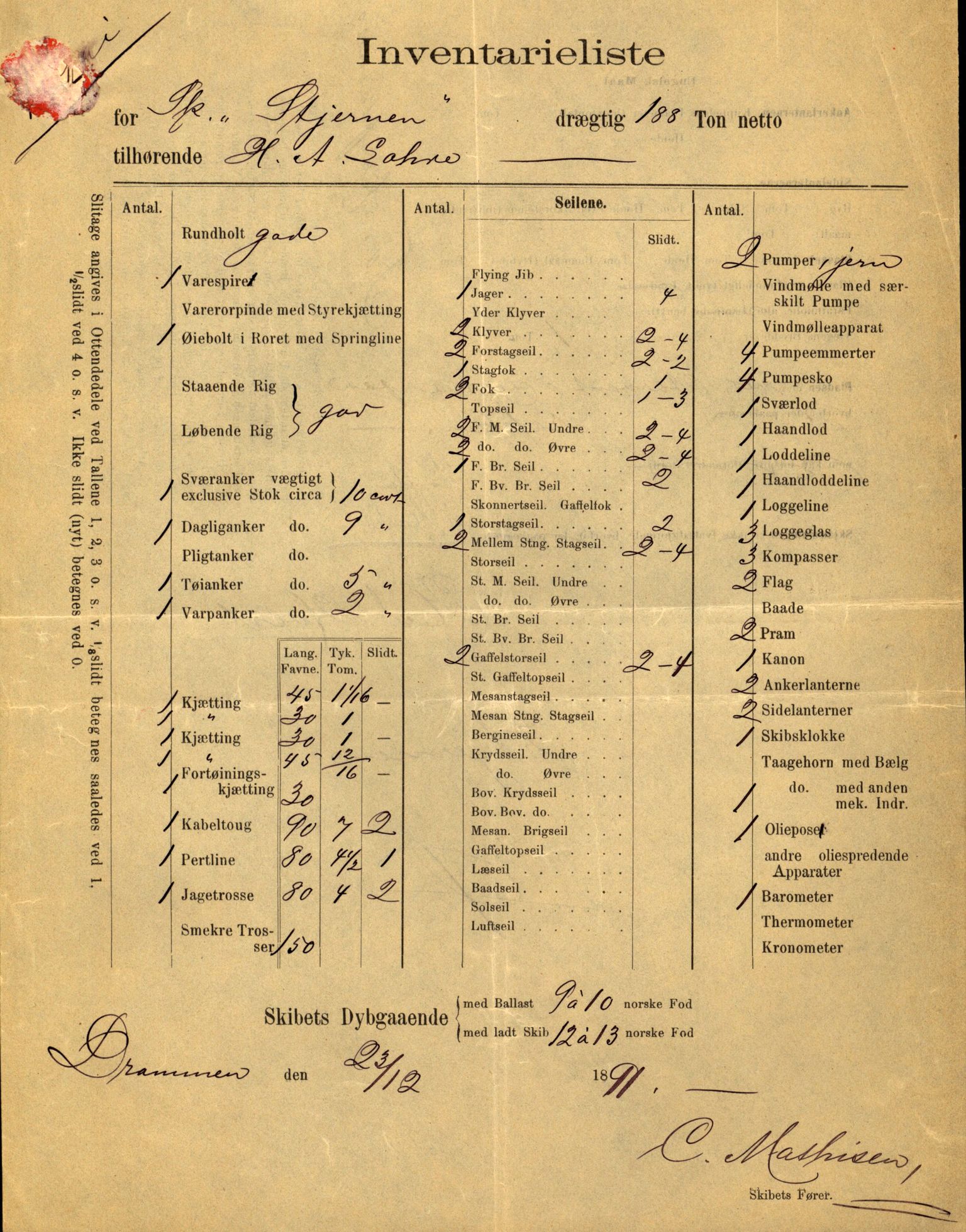 Pa 63 - Østlandske skibsassuranceforening, VEMU/A-1079/G/Ga/L0028/0005: Havaridokumenter / Tjømø, Magnolia, Caroline, Olaf, Stjernen, 1892, p. 178